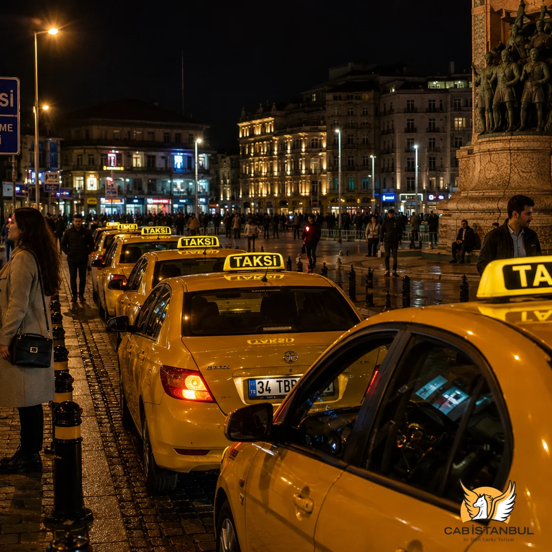 Yellow standard taxi on Istanbul street — most common cab type in the city