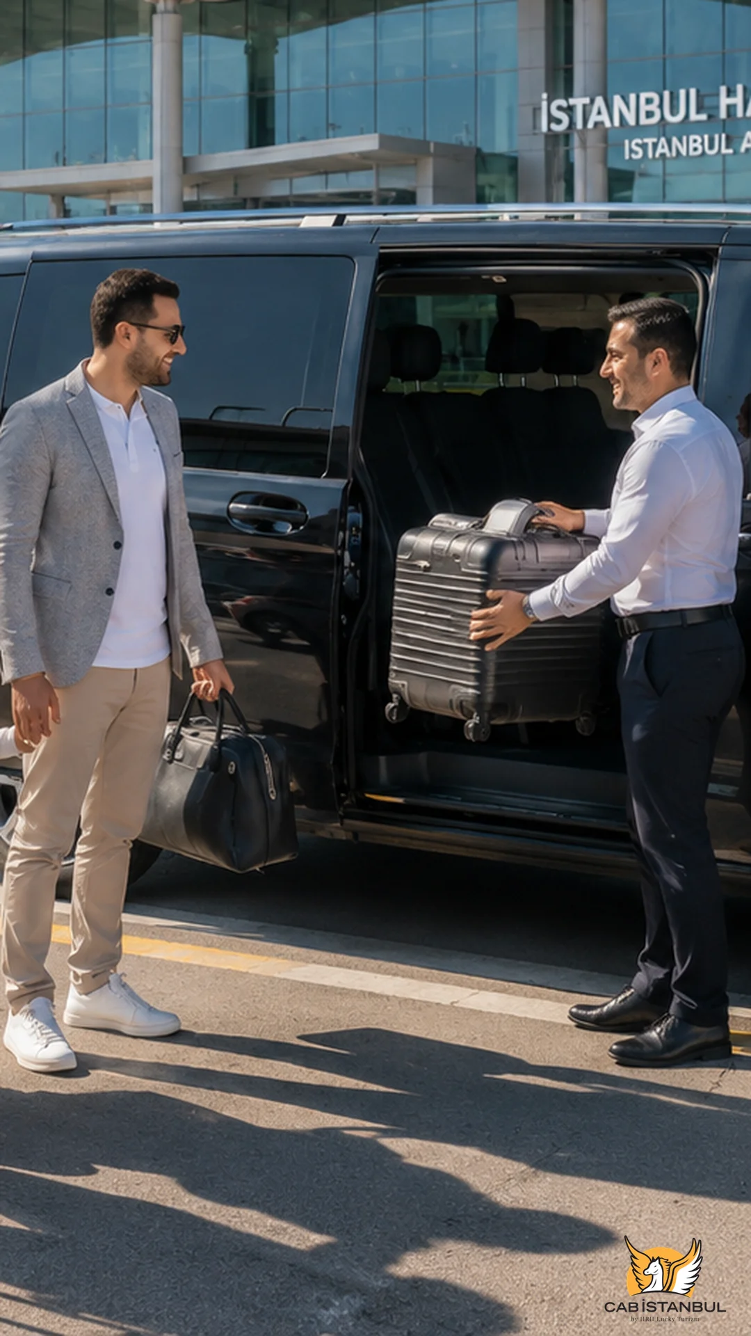 Happy traveler with private transfer Istanbul — booked taxi alternative at airport