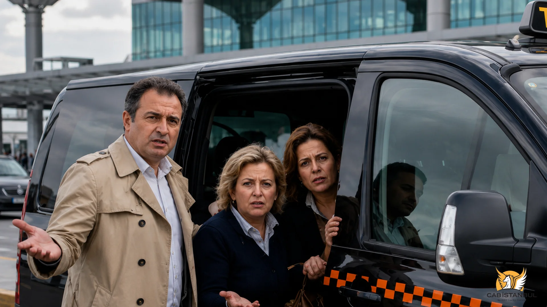 Parada oficial de taxis en el Aeropuerto de Estambul — taxis amarillos con tarifa fija por zonas