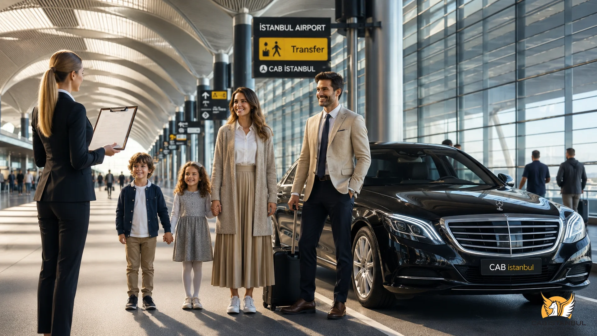 Official yellow Istanbul airport taxi at the IST departures and arrivals curb