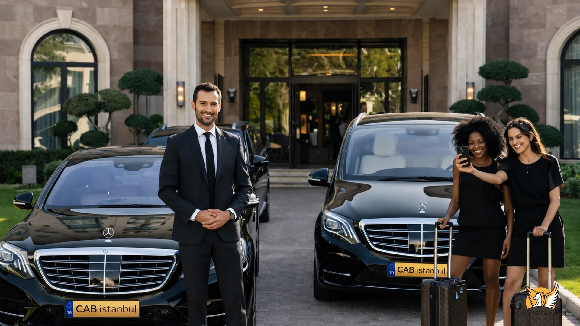Cab Istanbul premium sedan with chauffeur outside a luxury hotel in Istanbul