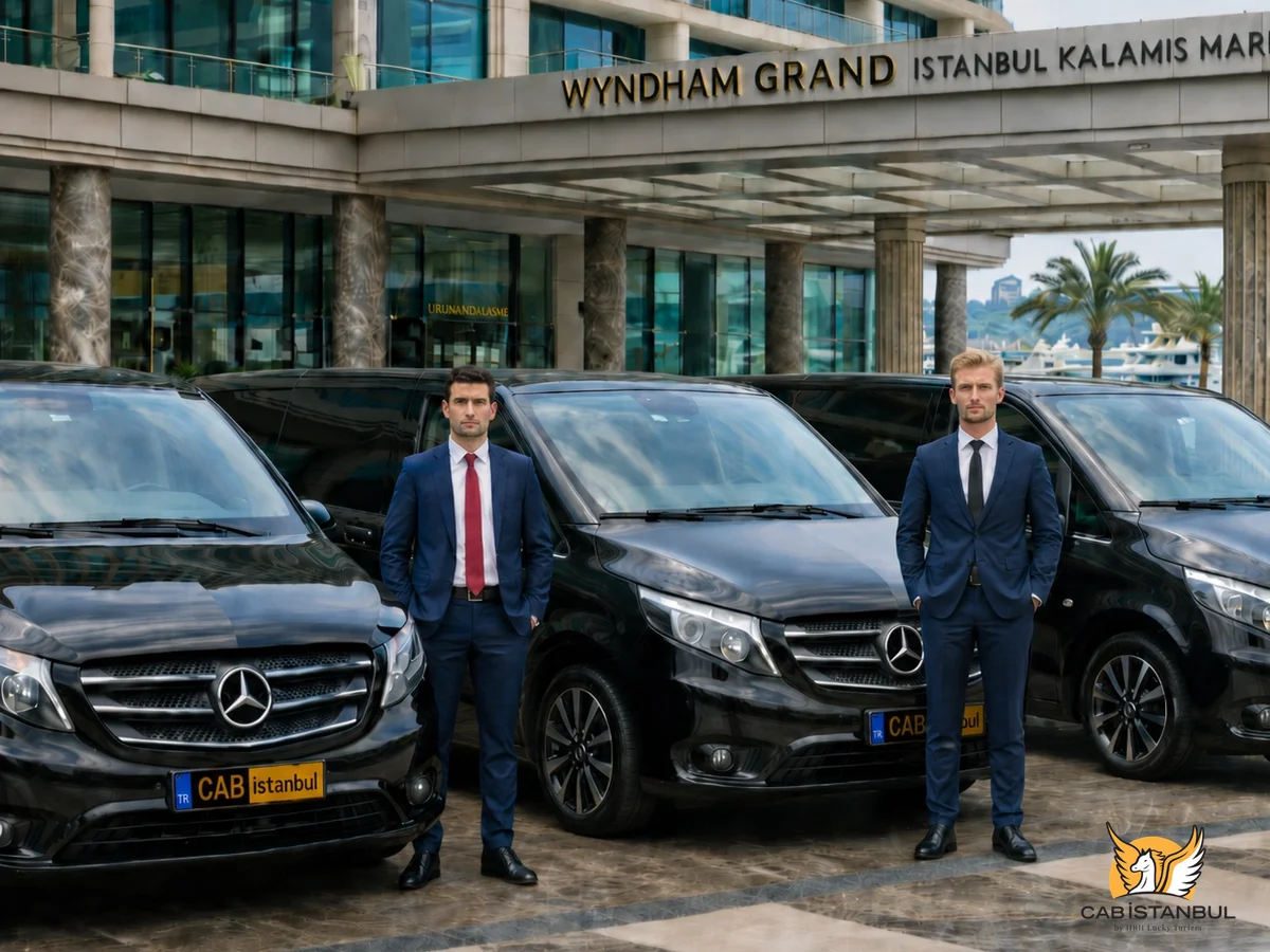 Cab Istanbul private chauffeur next to a Mercedes van in Istanbul — car with driver ready for pickup