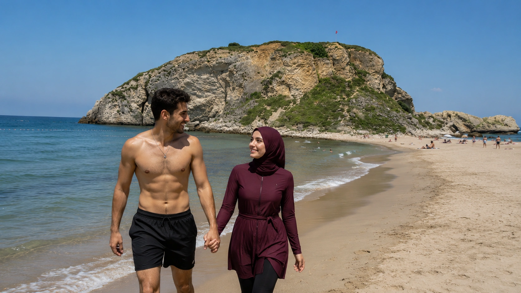 Long sandy Uzunkum beach at Şile on the Black Sea coast