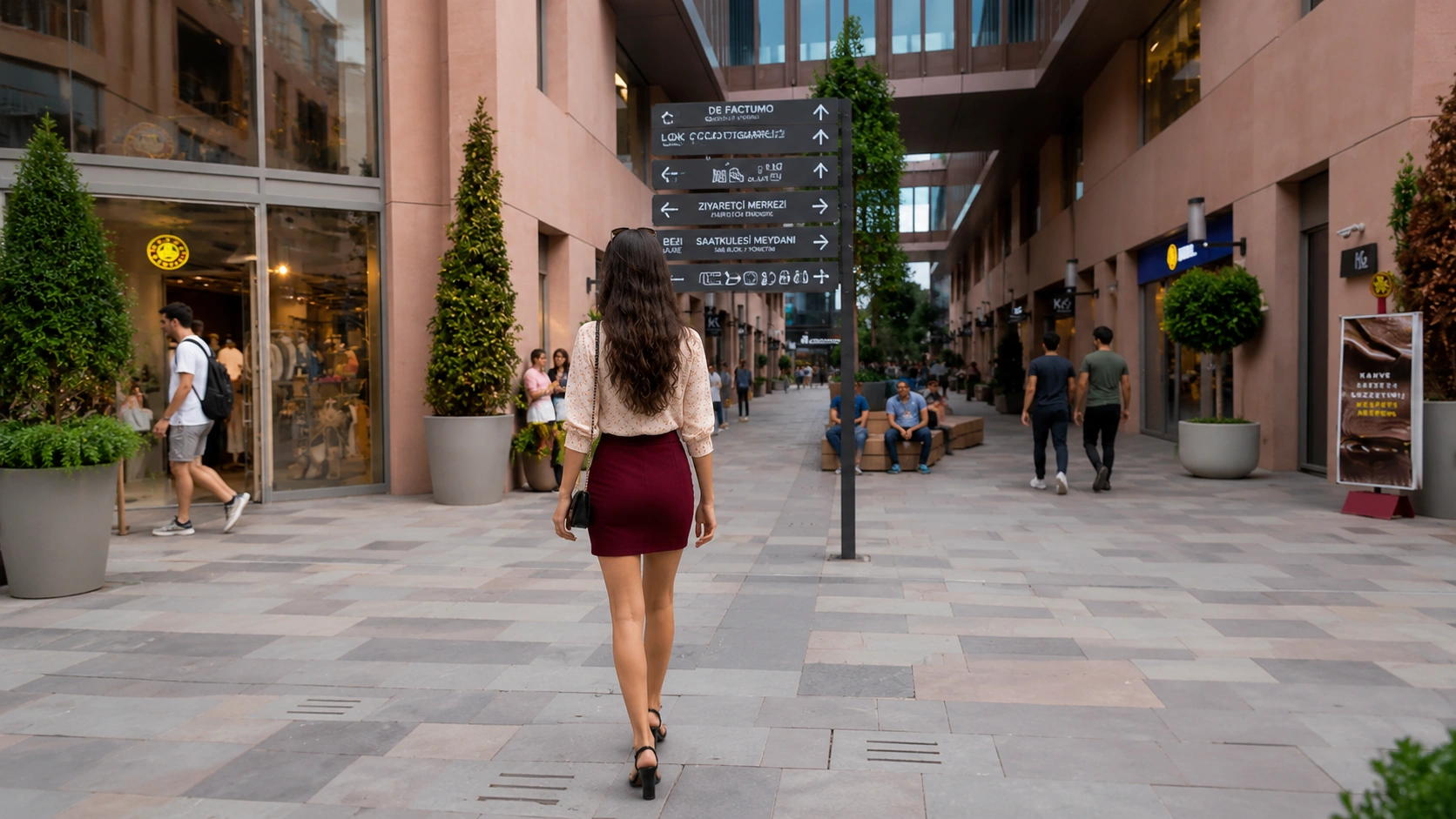 La rue commerçante intérieure de Galataport avec ses boutiques et ses terrasses
