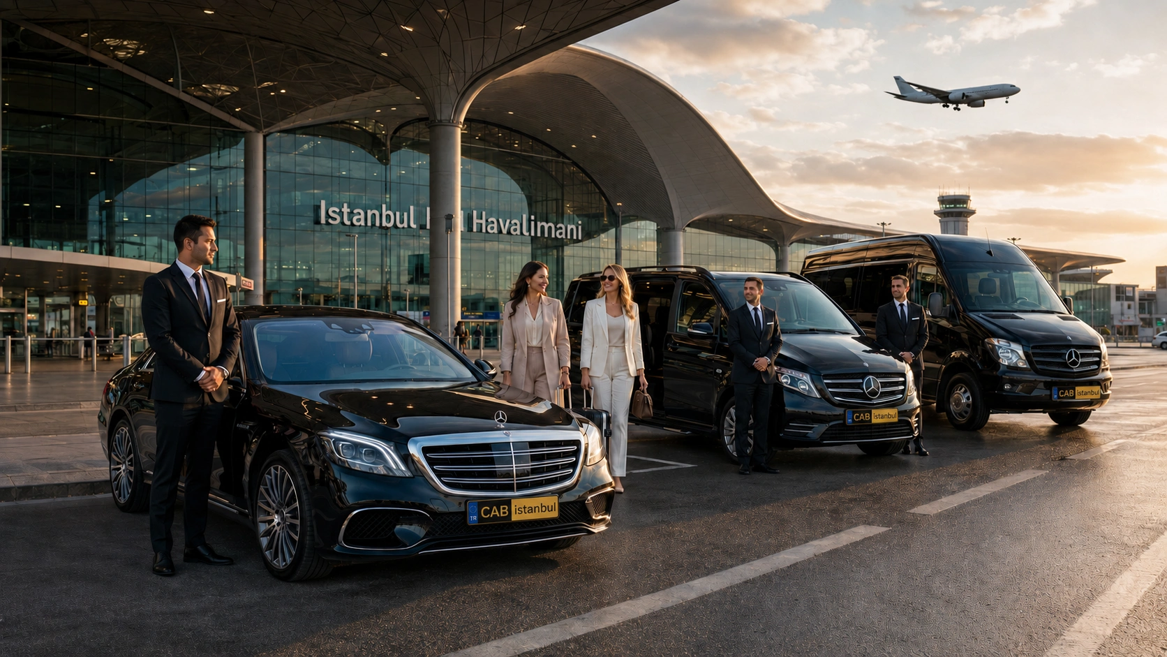 Istanbul airport transfer Mercedes van outside IST terminal on the European side