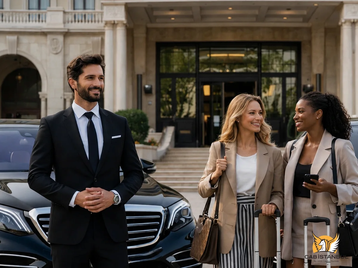 Chauffeur at Istanbul Airport arrivals with name board — private car service meet-and-greet