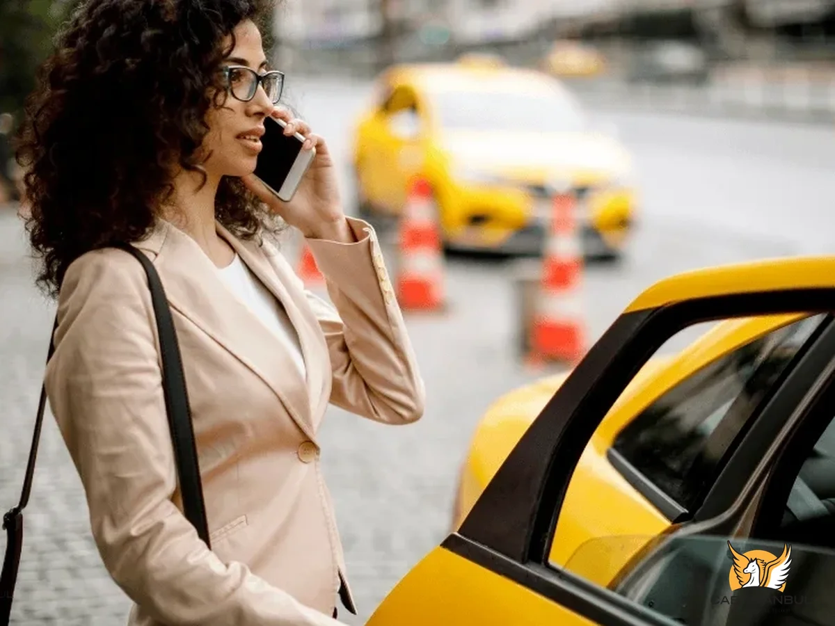 Official Istanbul Airport taxi at arrivals curb ready for Istanbul to Taksim journey