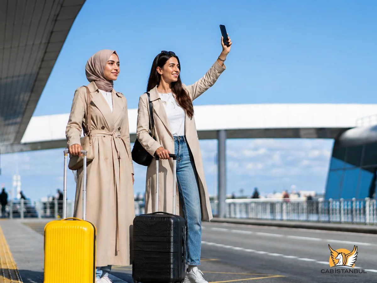 Official yellow taxi at Istanbul Airport ready to transport passengers to any city-center district