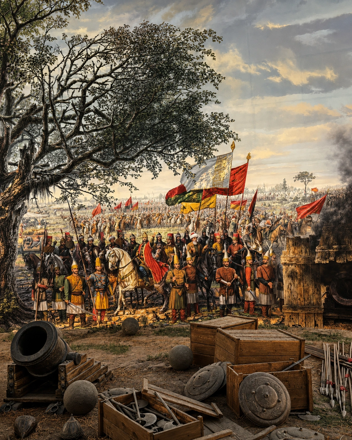 Entry gallery war mural showing Ottoman troops advancing on the walls of Constantinople