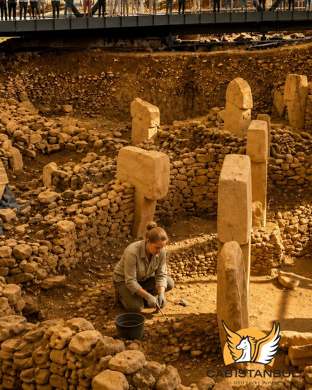 Göbeklitepe ziyaretinde dikilitaş detayı, dikey çerçeve