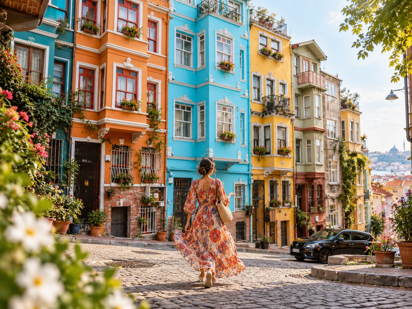 Guided walk through a colorful Balat residential street