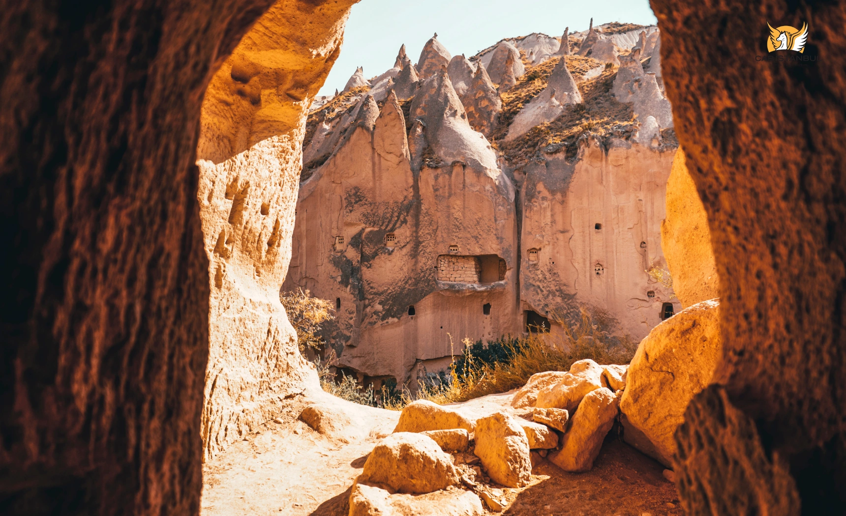 Rock-cut cave dwelling openings in soft tuff at Zelve Valley