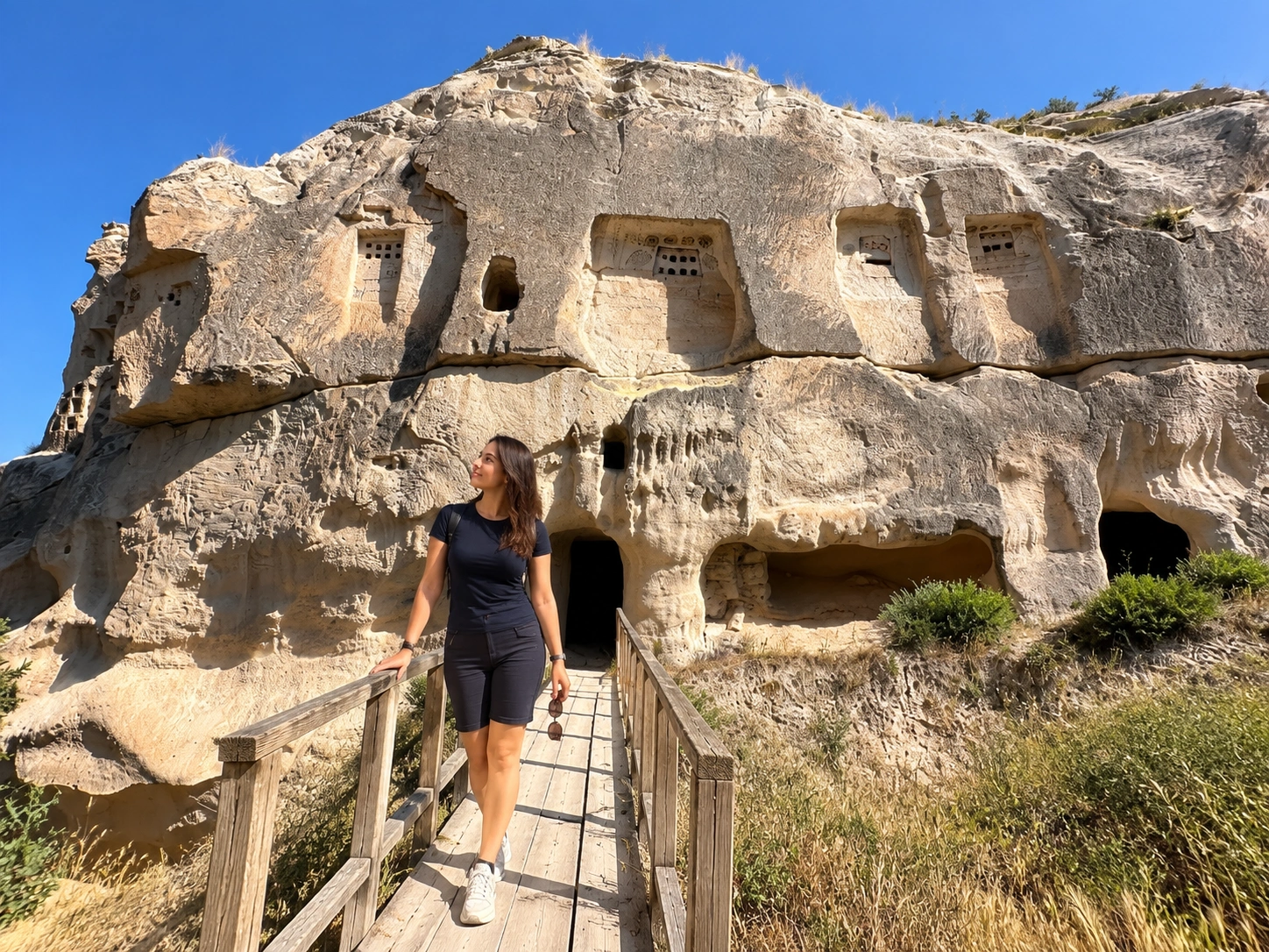 Direkli Church rock-cut columns and openings at Zelve