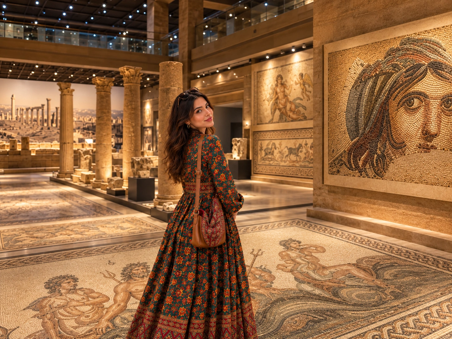 Gypsy Girl mosaic display room in Zeugma Mosaic Museum Gaziantep