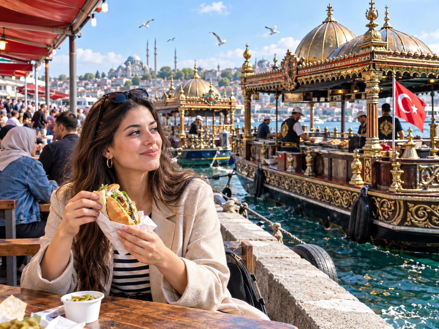 Balık ekmek fish sandwich associated with the Galata Bridge and Eminönü waterfront