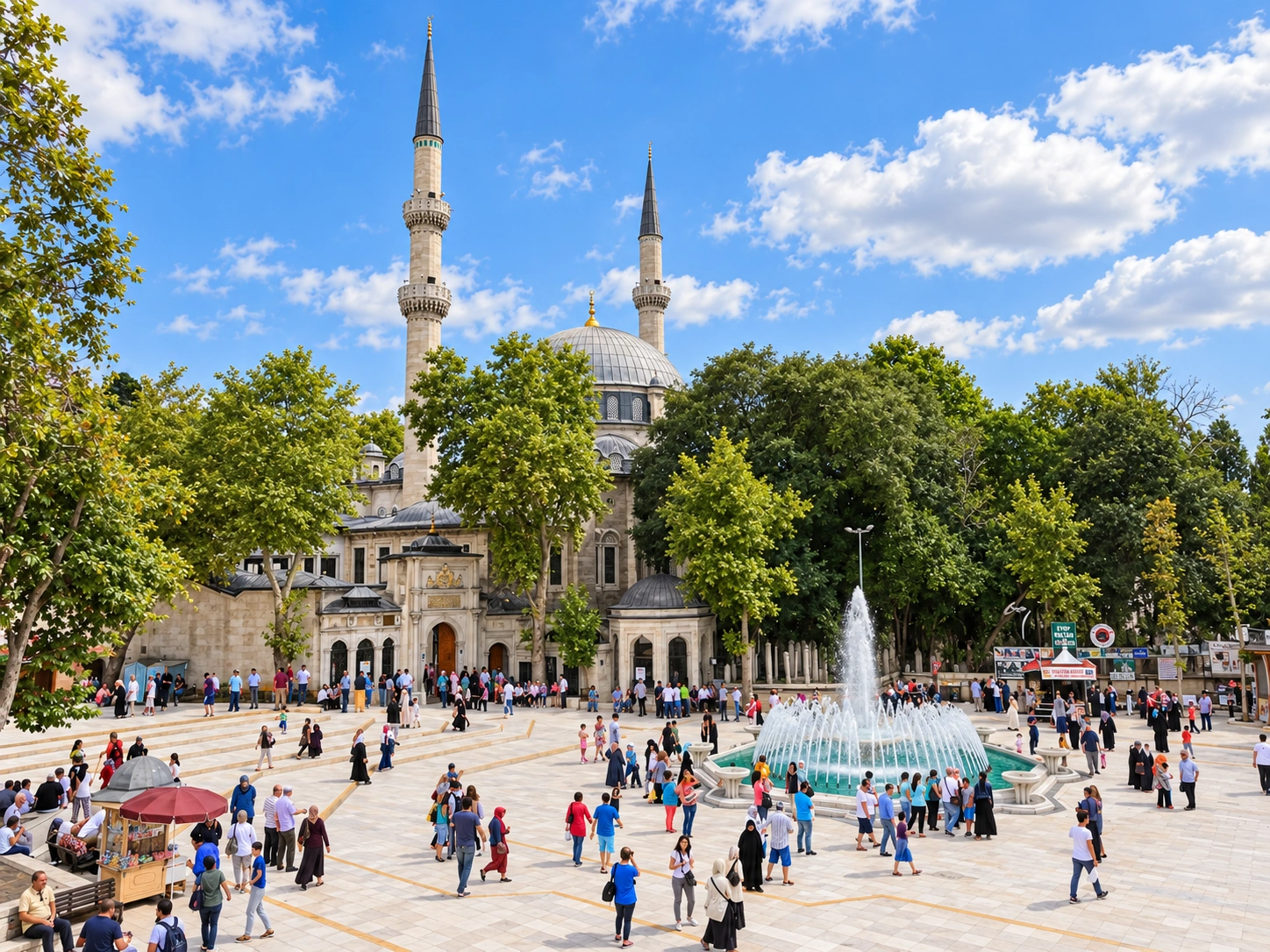 Courtyard and domes of Eyüp Sultan Mosque in Istanbul