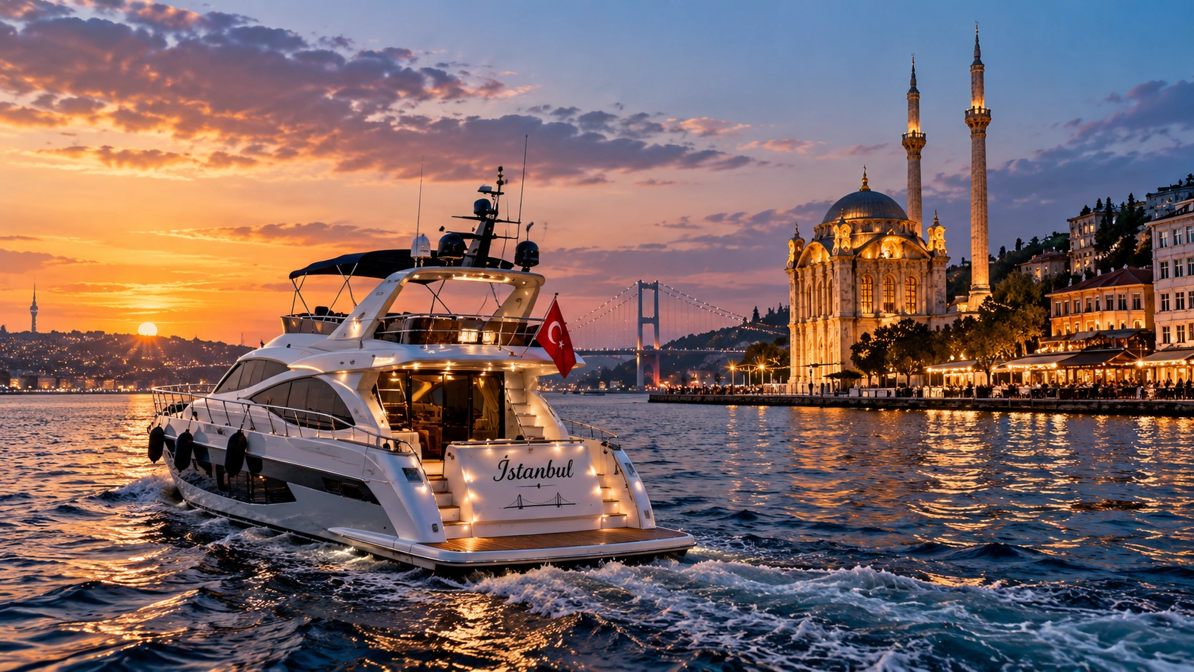Bosphorus waterfront near Ortaköy with mosque and bridge context