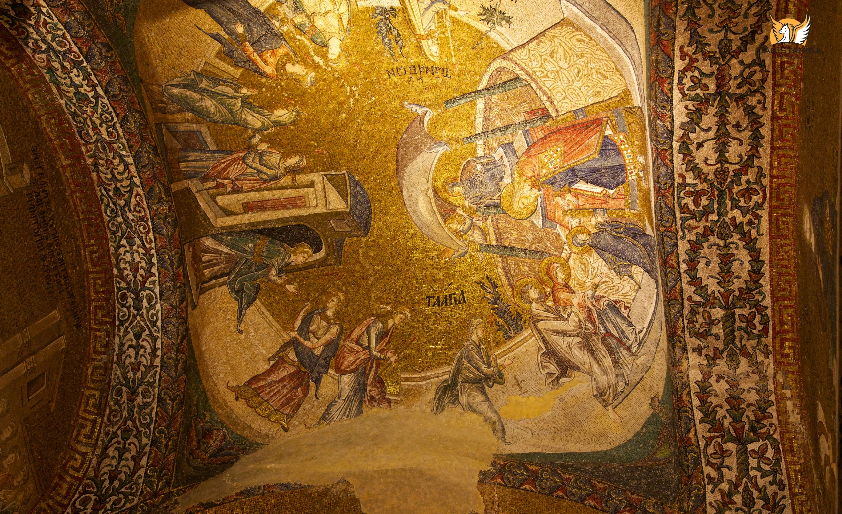 Мозаика благословения Богородицы священниками во внутреннем нартексе Kariye Camii