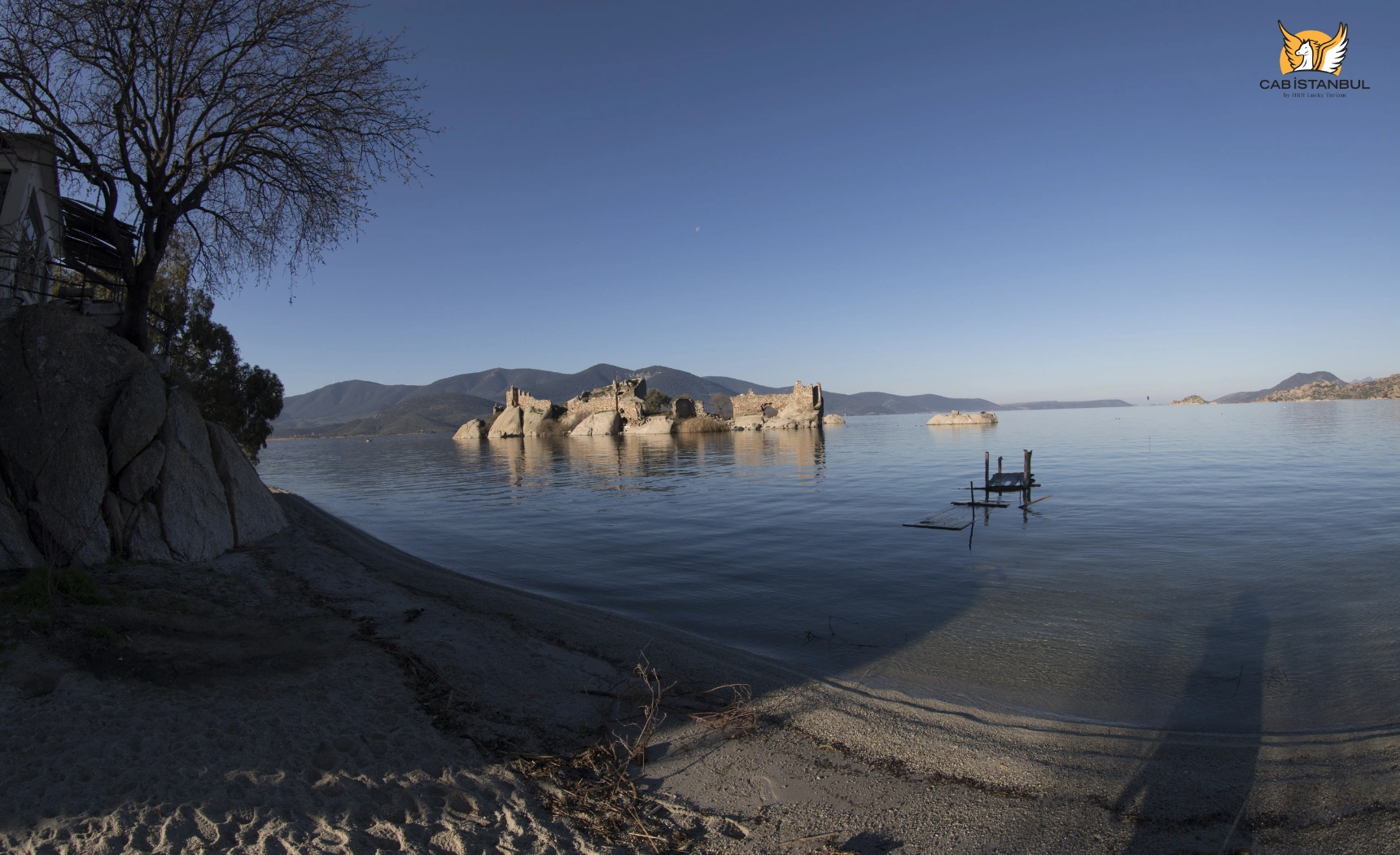 Lake Bafa Nature Park shoreline and surrounding hills