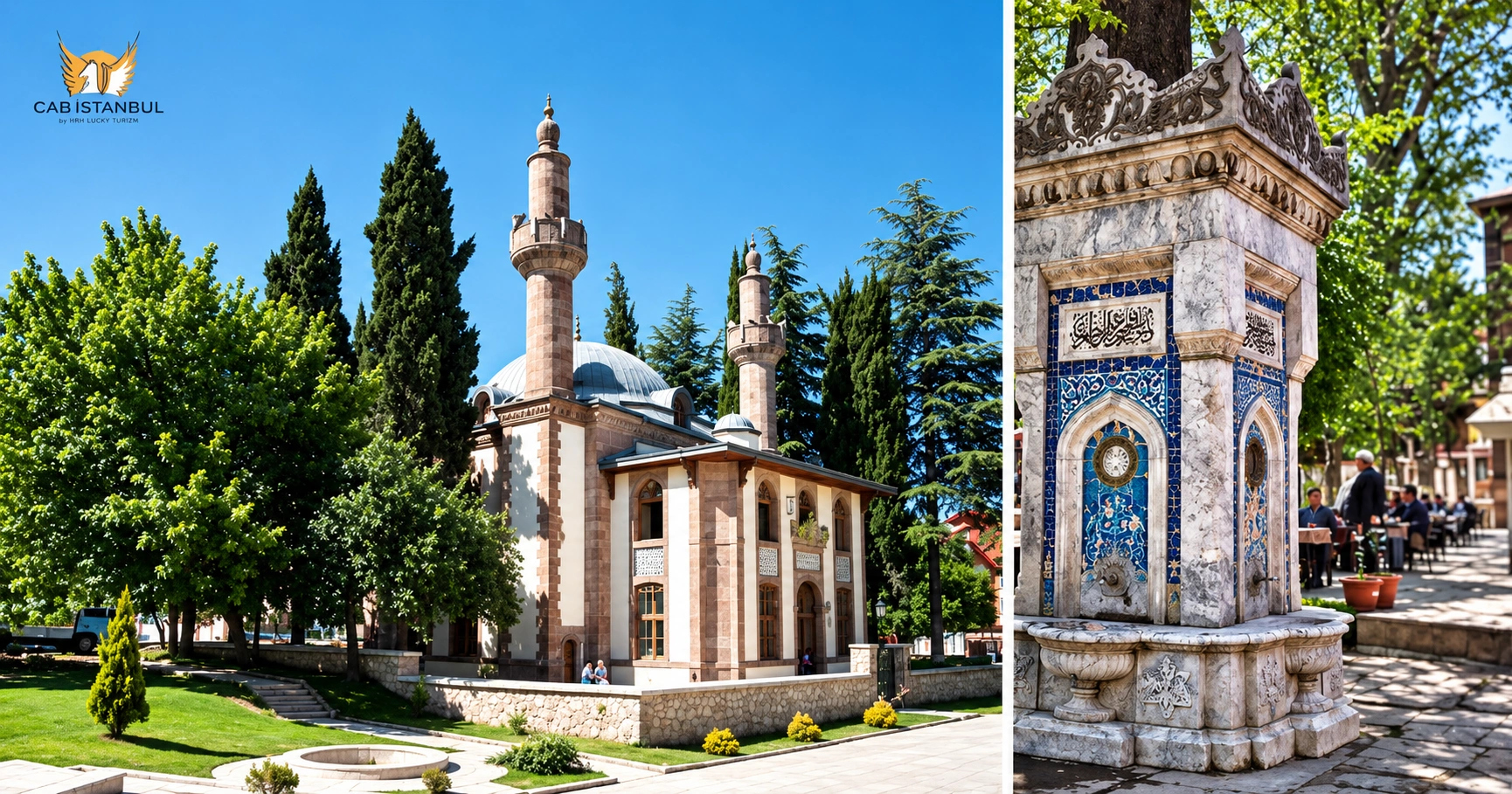 Söğüt Hamidiye Camii çifte minare ve kırmızı taş cephe