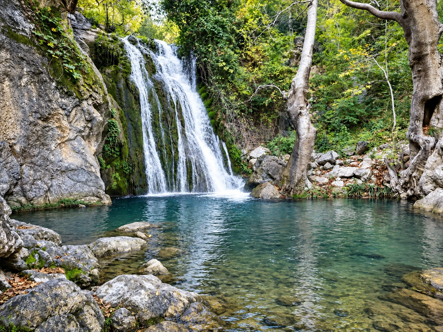 Multi-tier Değirmendere cascade and clear turquoise pool near Manavgat, known as Gizli Cennet