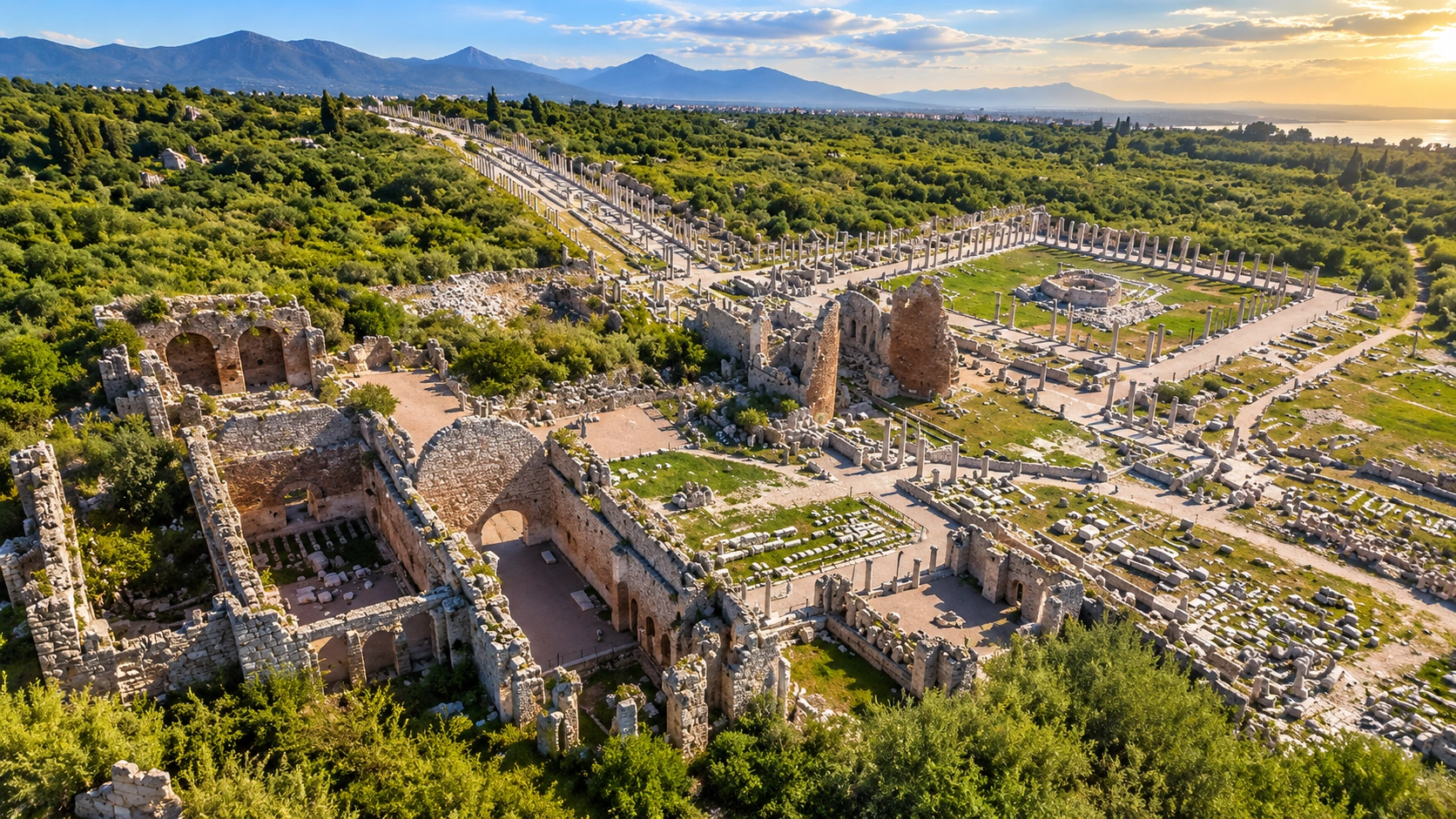 Archaeological remains and theatre-area context at Perge Ancient City