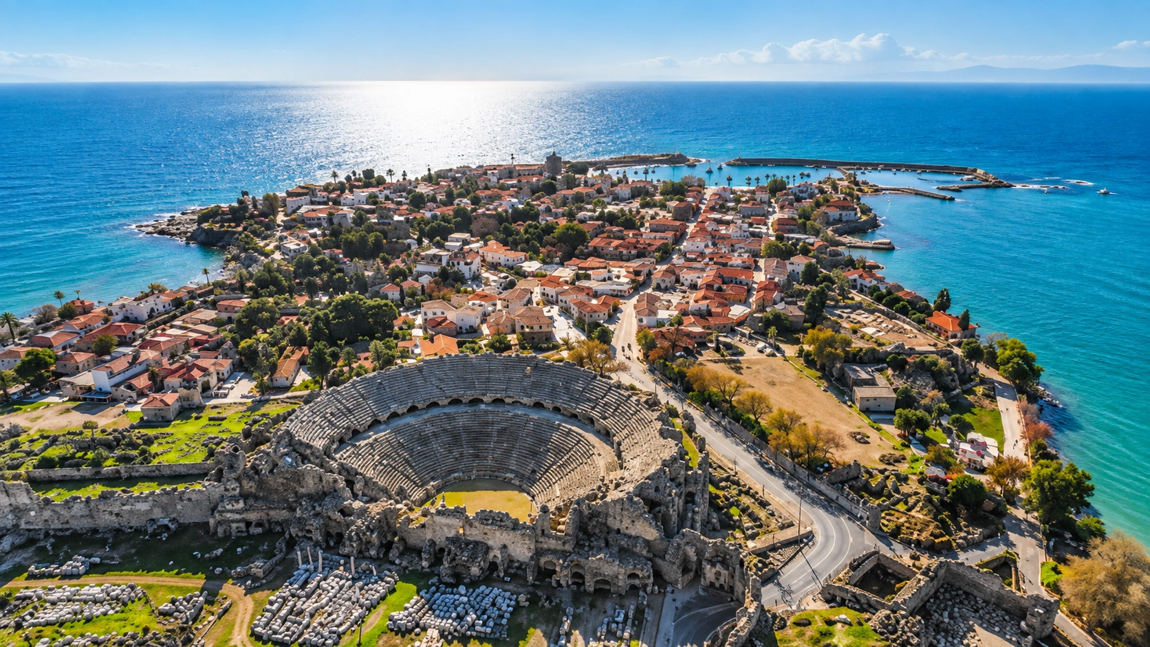 Ancient ruins on the Side peninsula by the Mediterranean