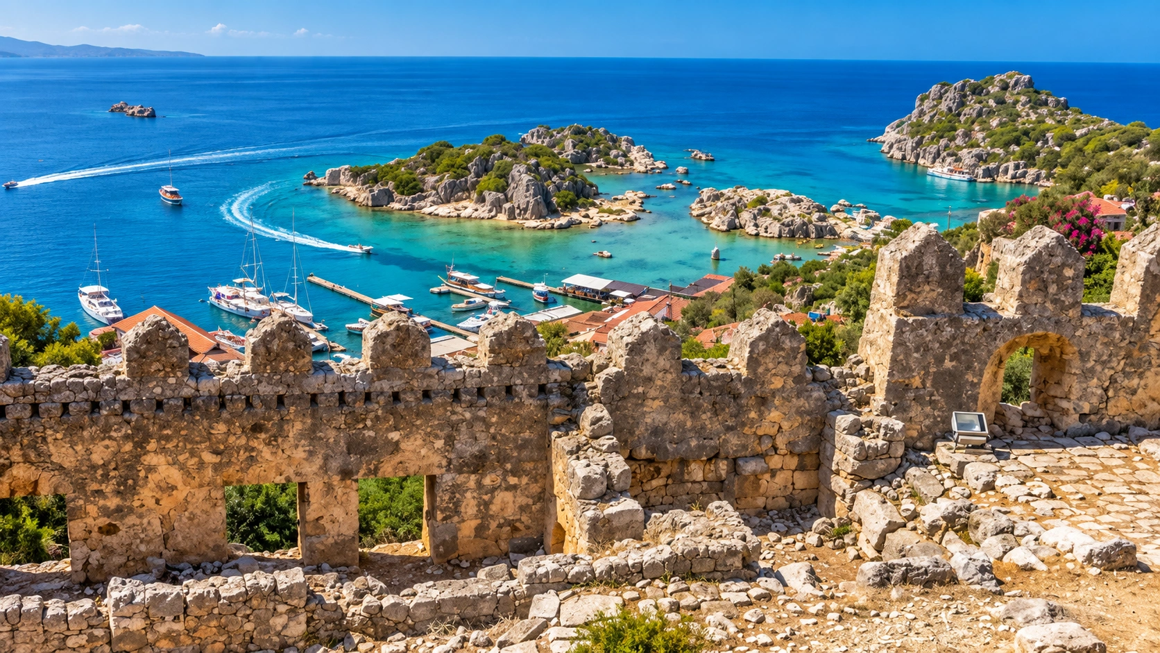 Hilltop castle and village of Simena Kaleköy above the Kekova coast
