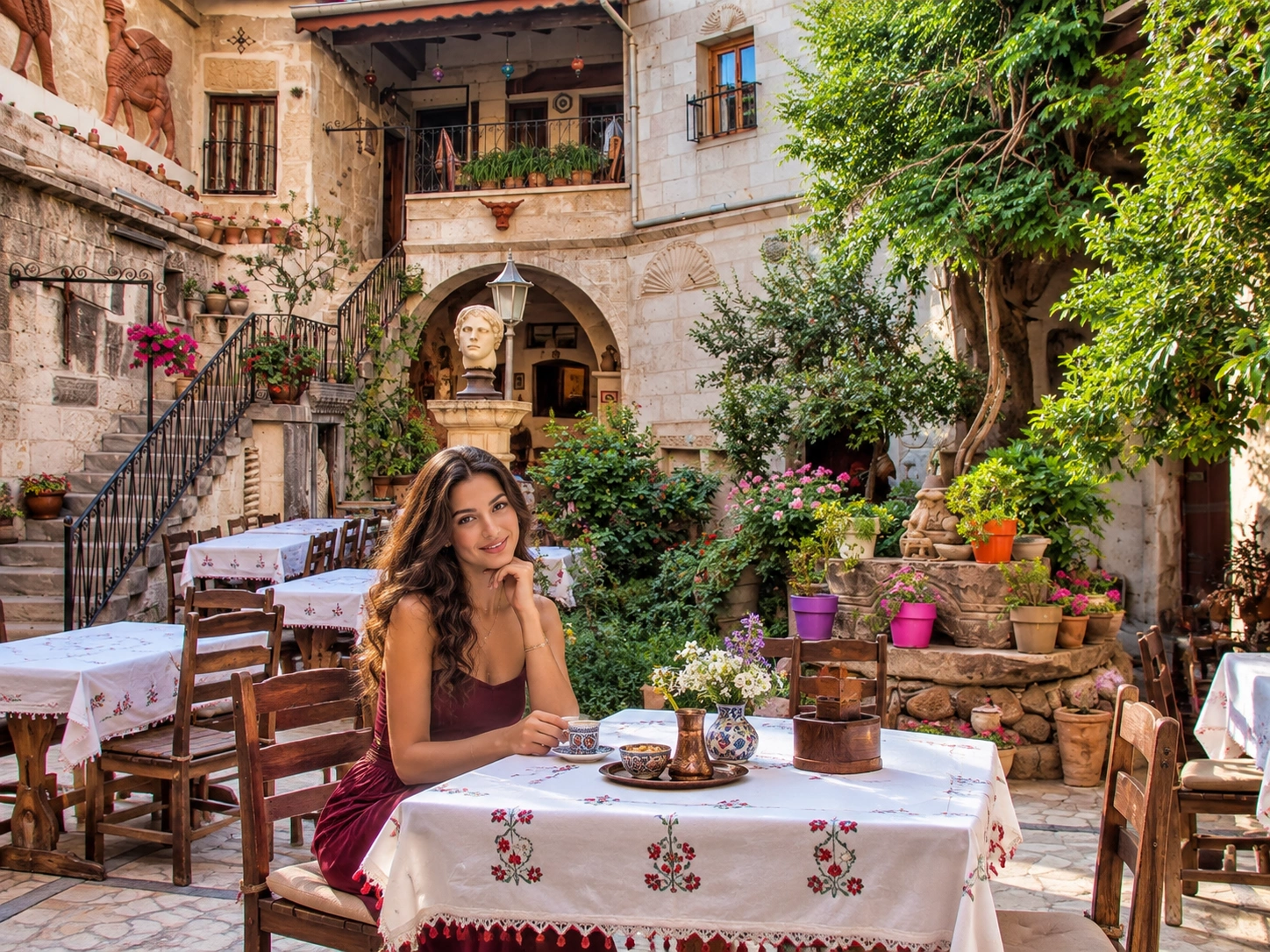Stone boutique hotel interior seating in Avanos Cappadocia