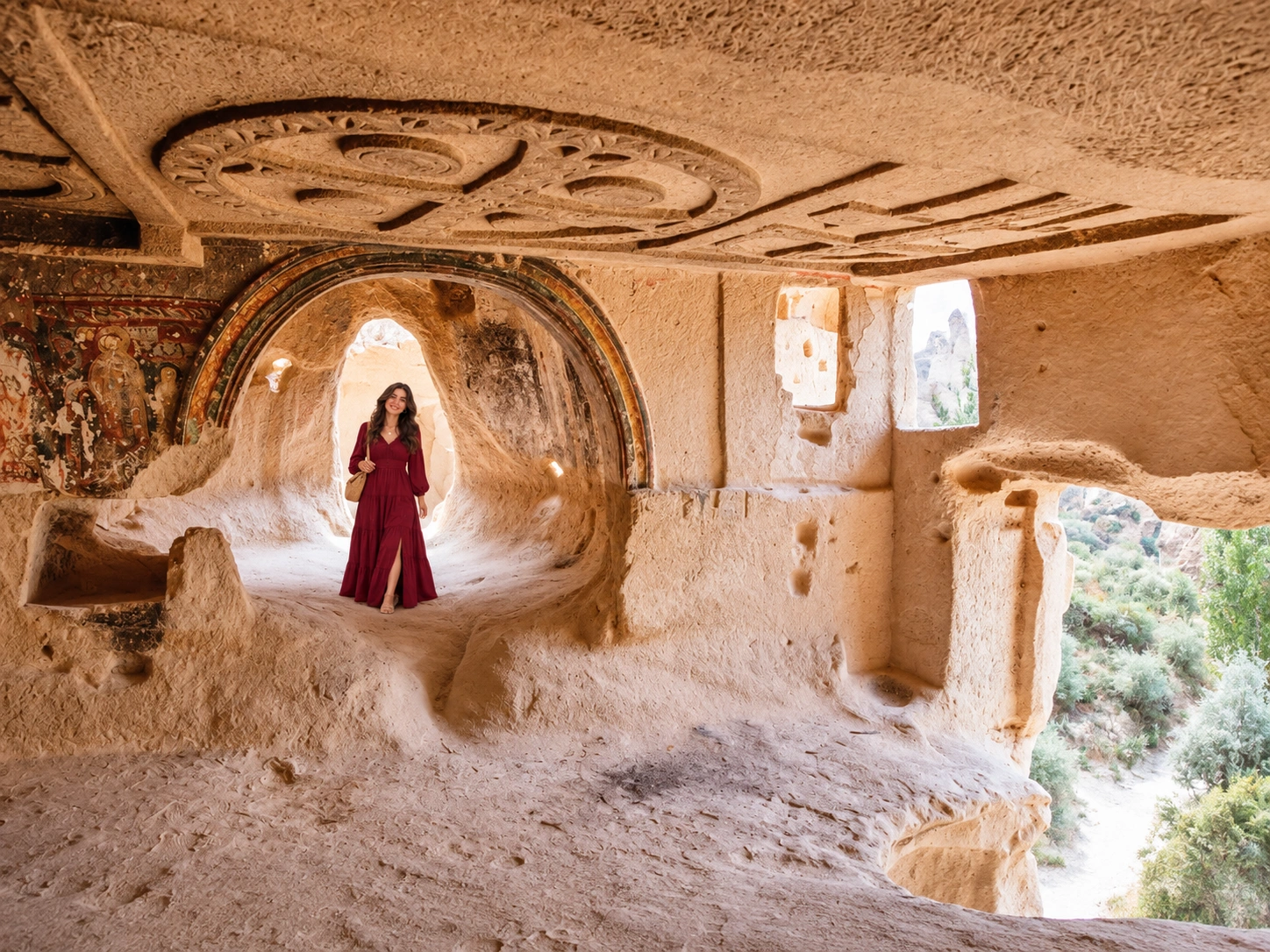 Cliffside rock dwellings and landscape at Çavuşin near Avanos