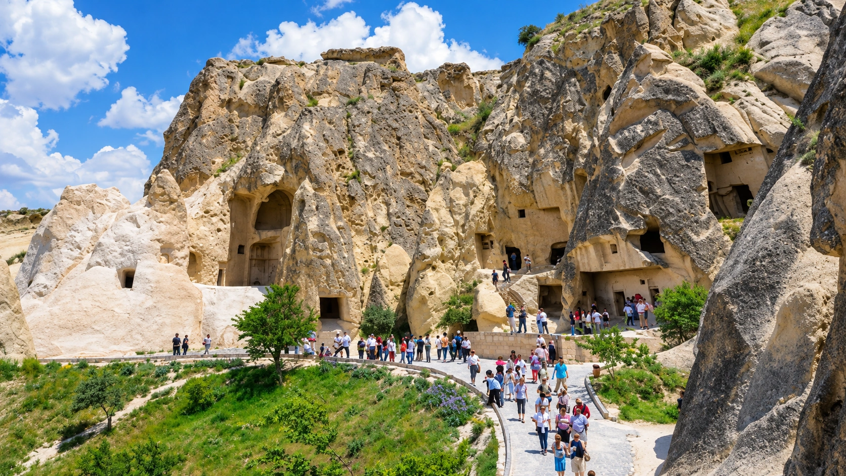 Visitors walking paths at Göreme Open Air Museum