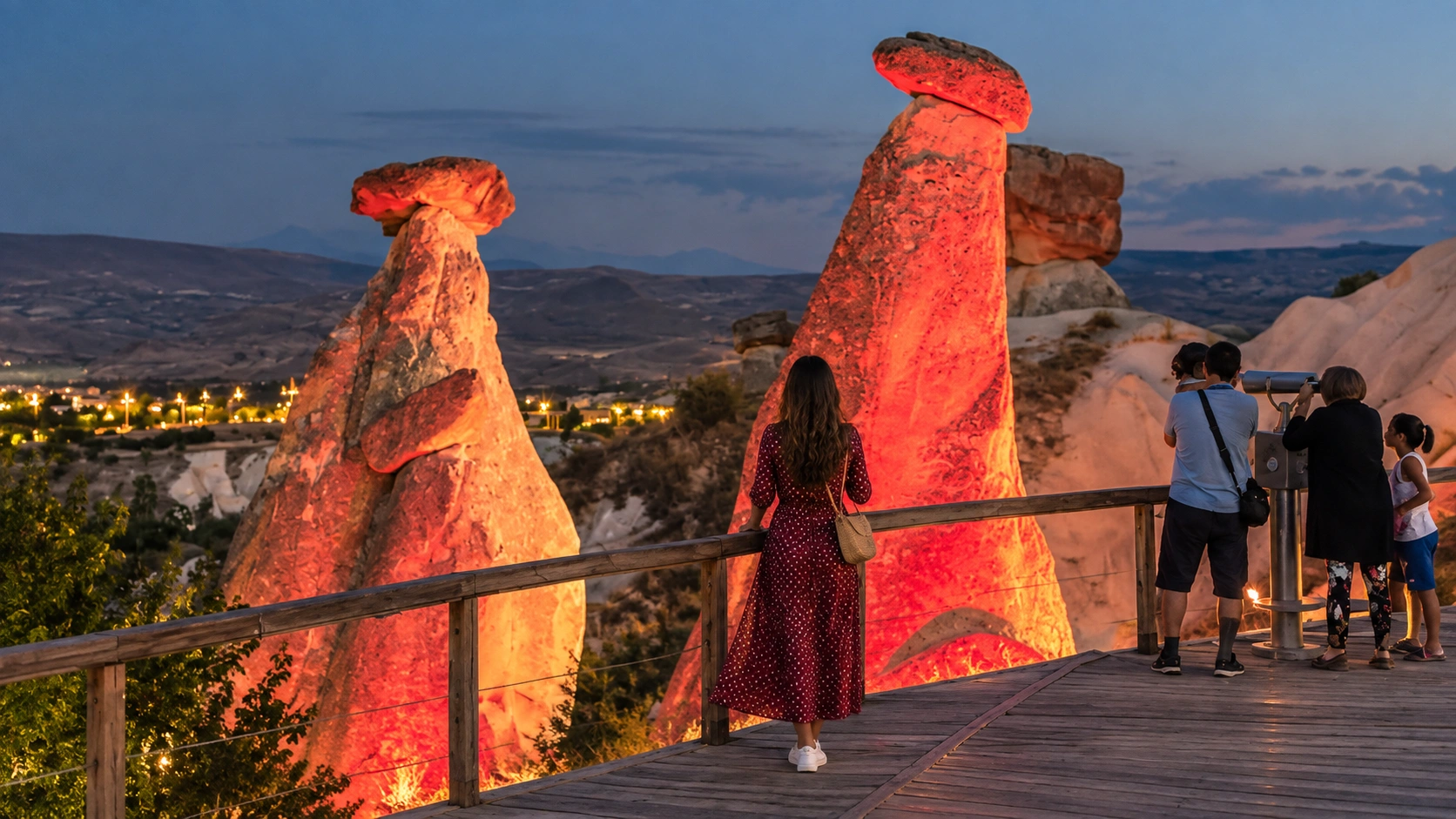 Three Beauties Üç Güzeller fairy chimneys near Ürgüp at evening