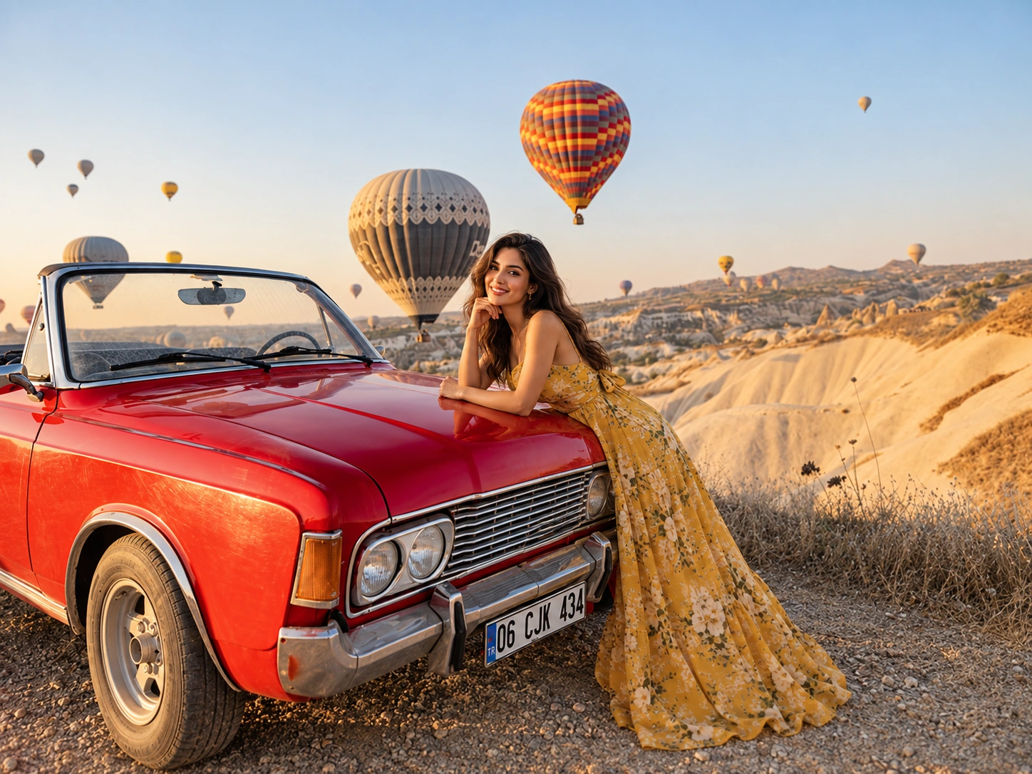 Classic car photo experience in Cappadocia landscape