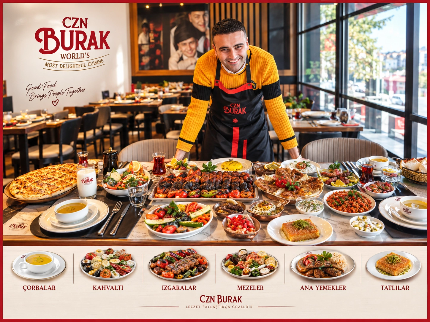 CZN Burak menu and plated Hatay-style grilled dishes