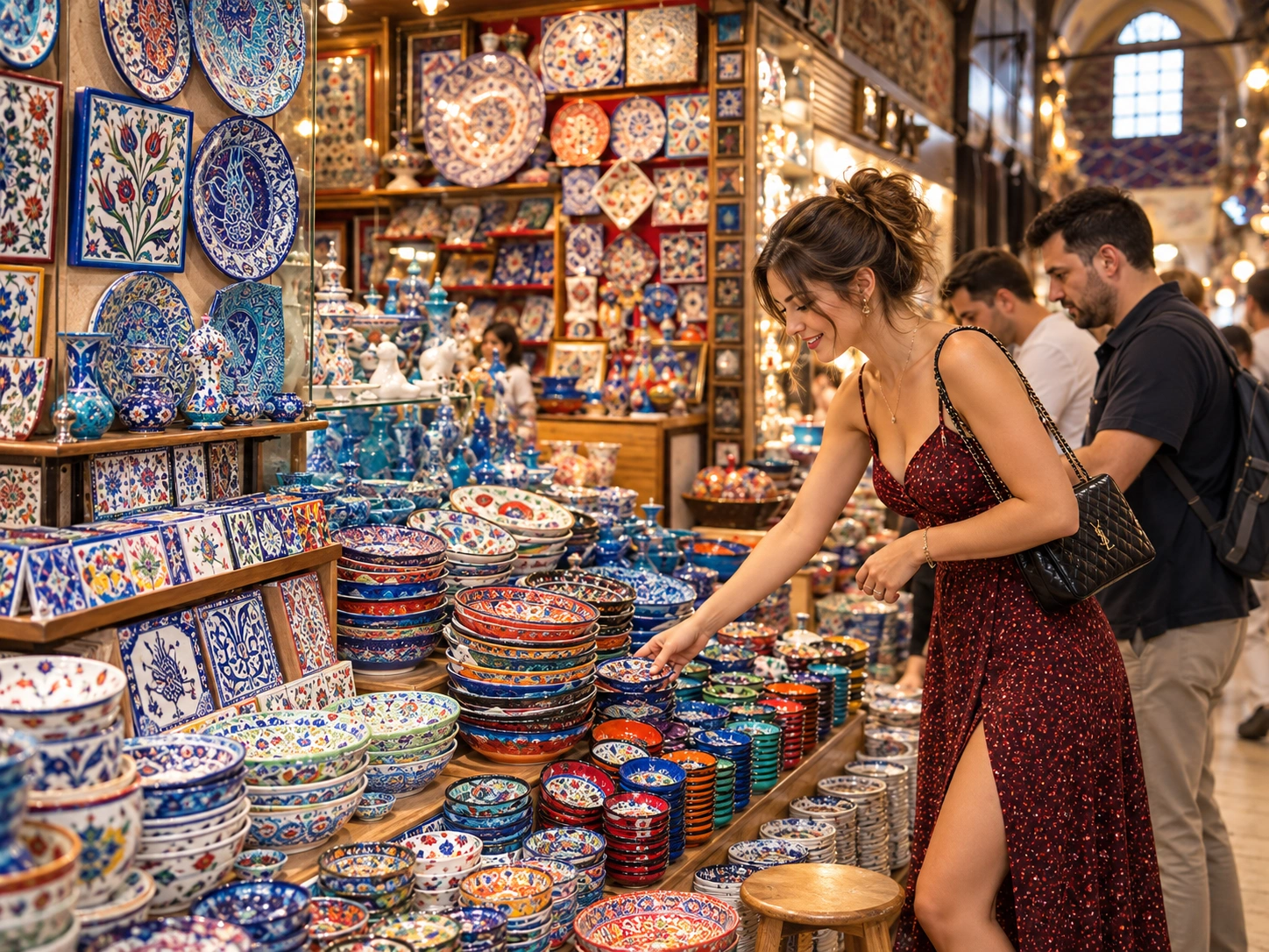 Kapalıçarşı dükkânında seramik kâse ve tabaklar