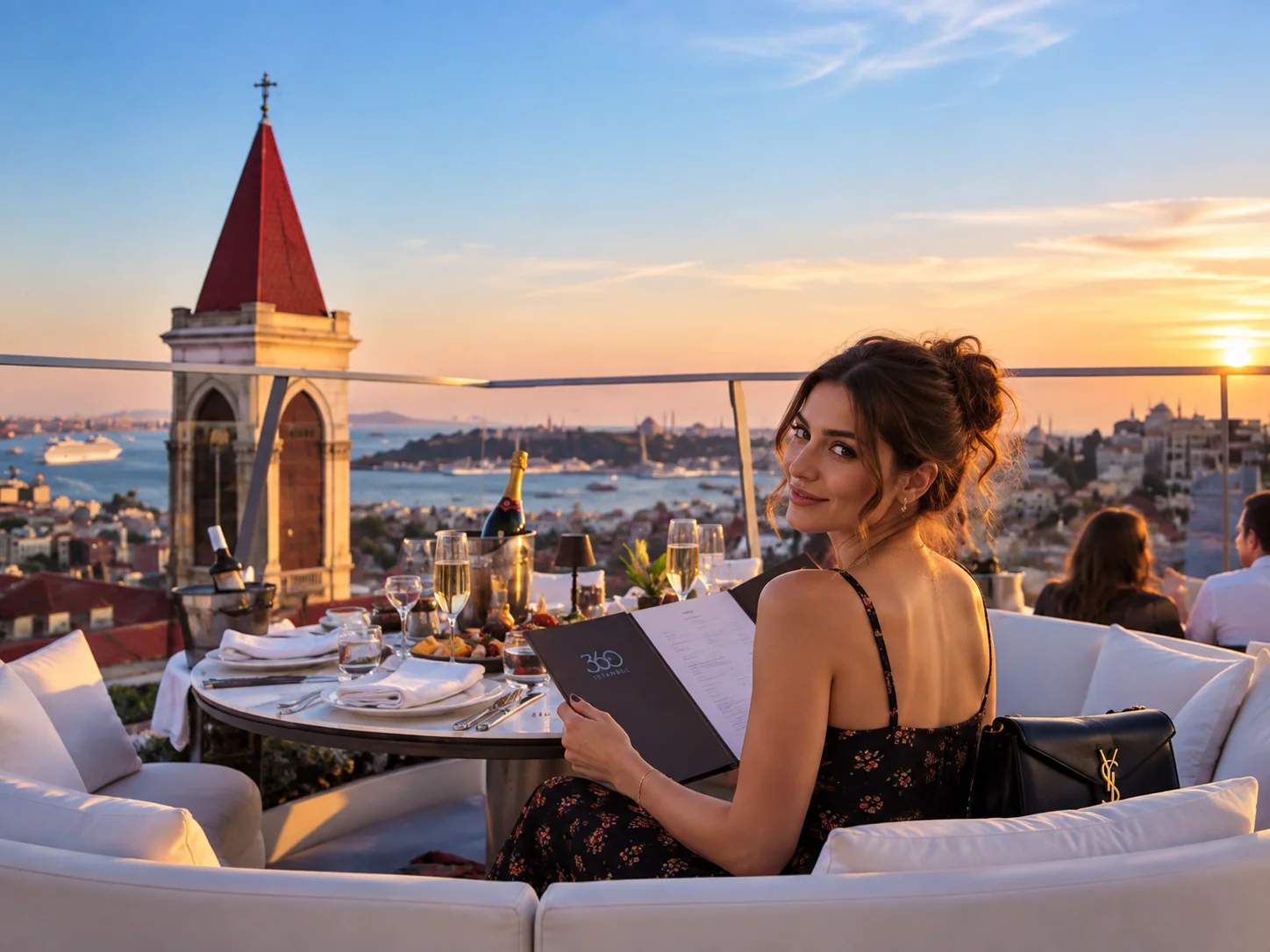 与 360 Istanbul 景观相关的屋顶用餐场景