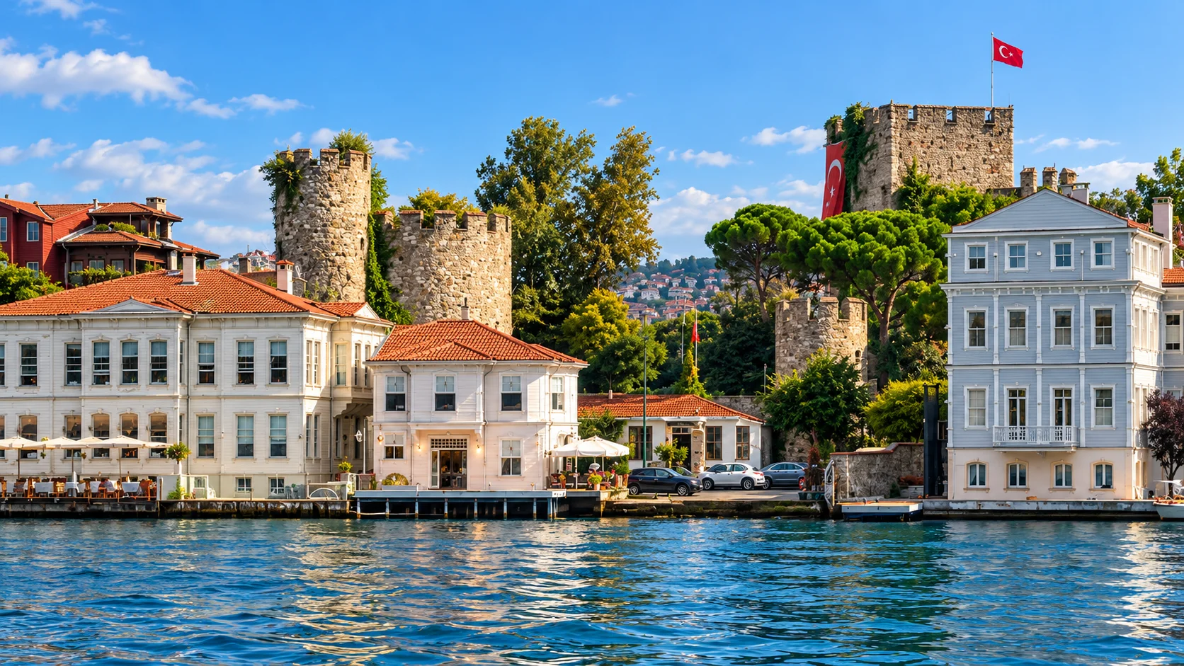 Anadolu Hisarı fortress walls rising from the Bosphorus shore, Istanbul