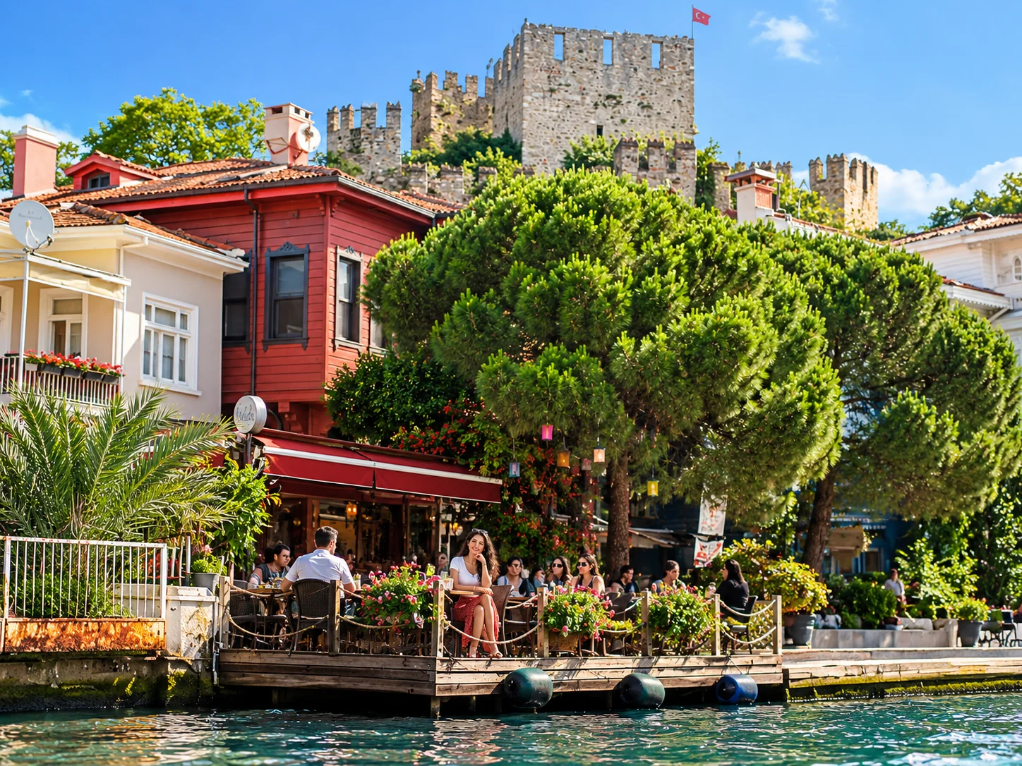 Waterfront cafes and tea gardens at Anadolu Hisarı, Bosphorus shore, Istanbul