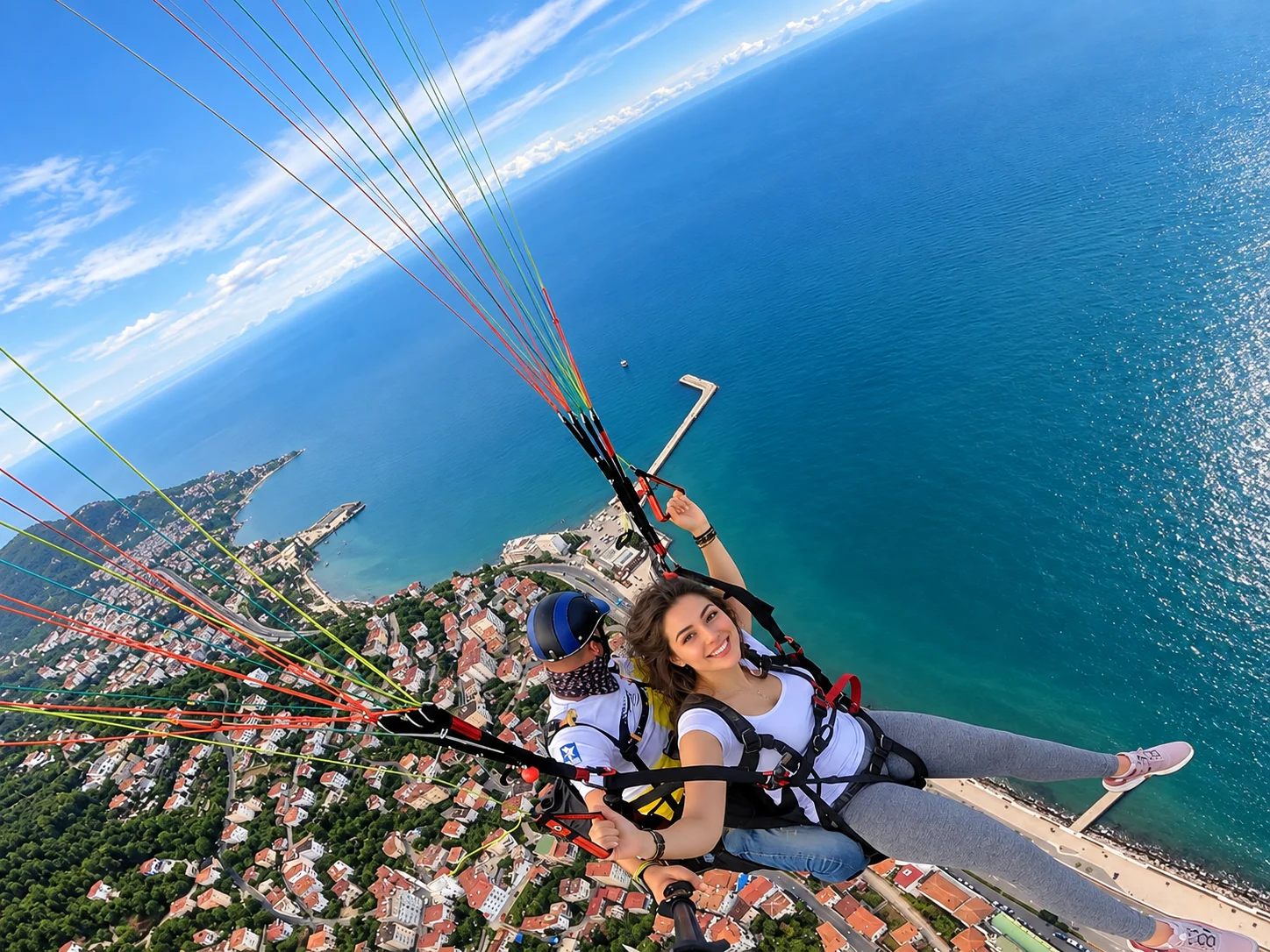 Boztepe'den Karadeniz kıyısı üzerinde tandem yamaç paraşütü