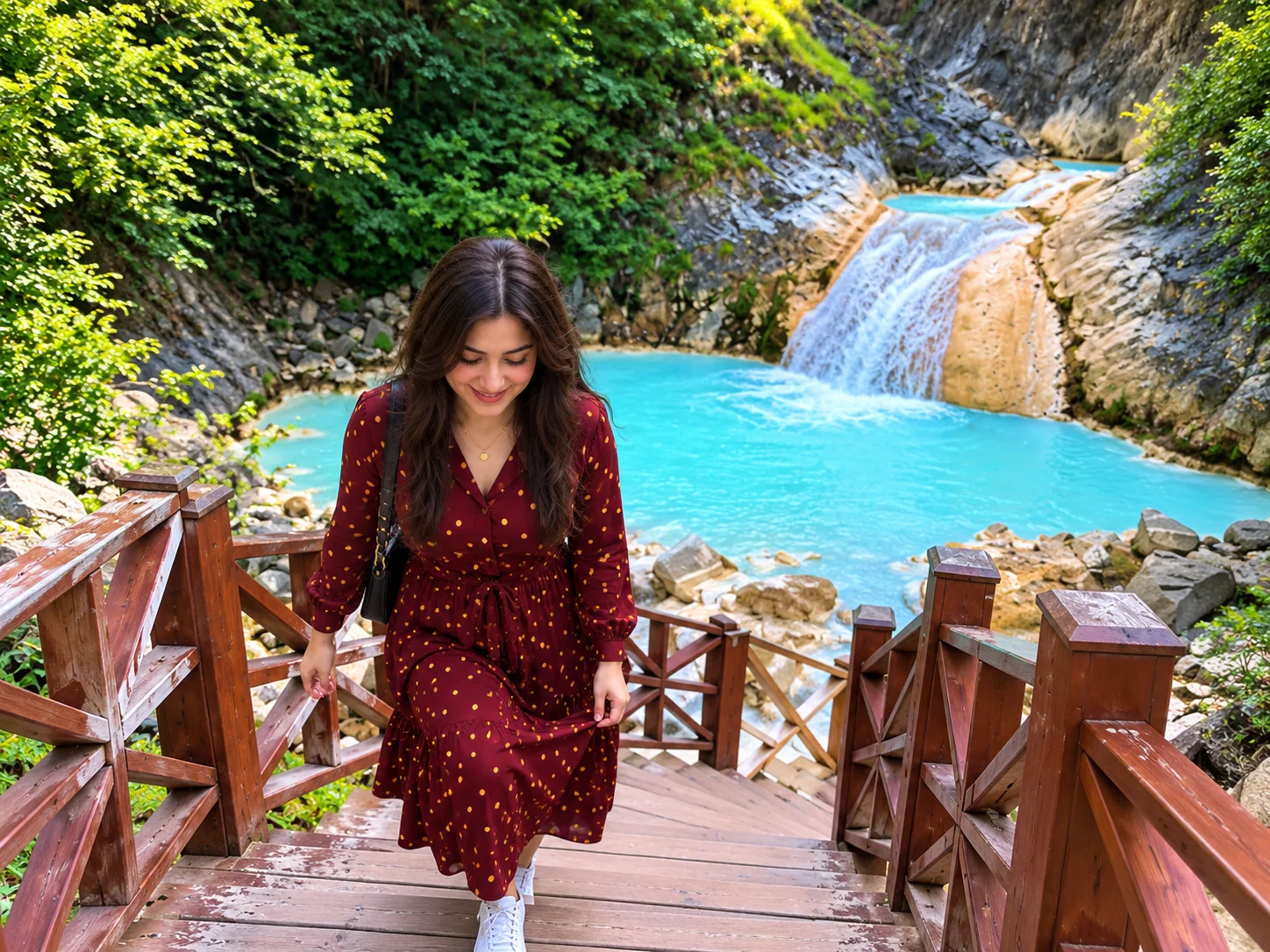 Kuzalan waterfall gorge and the turquoise Mavi Göl in Dereli, Giresun