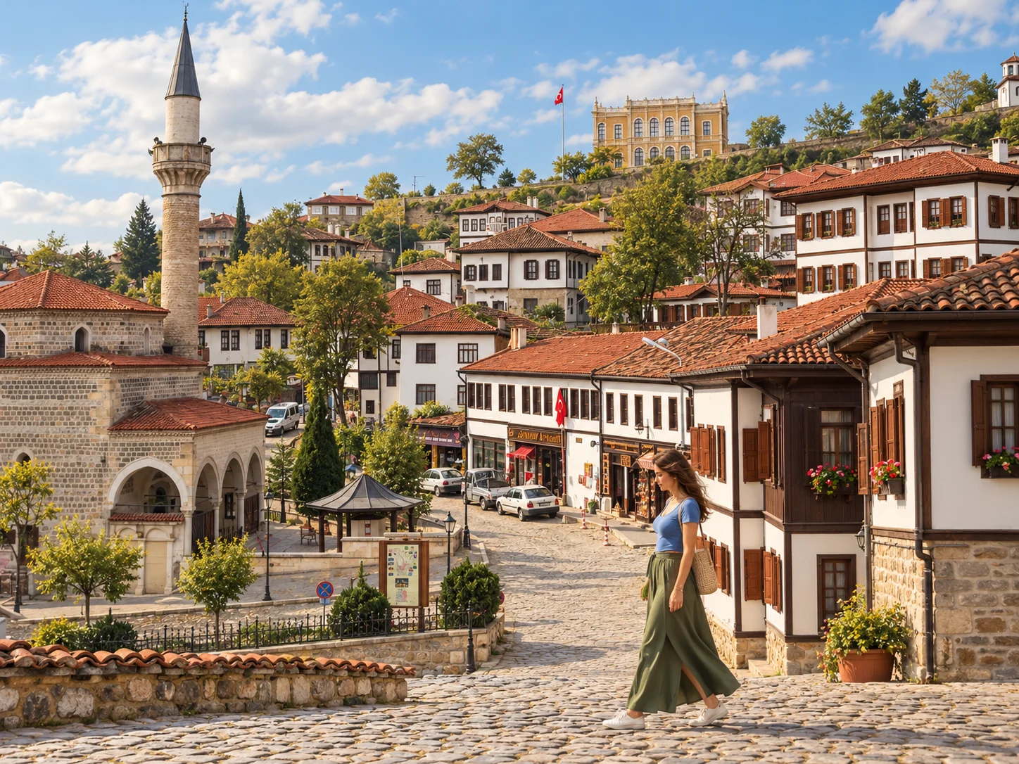 Kastamonu İnebolu evleri — kiremit kırmızısı ve beyaz boyalı ahşap evler