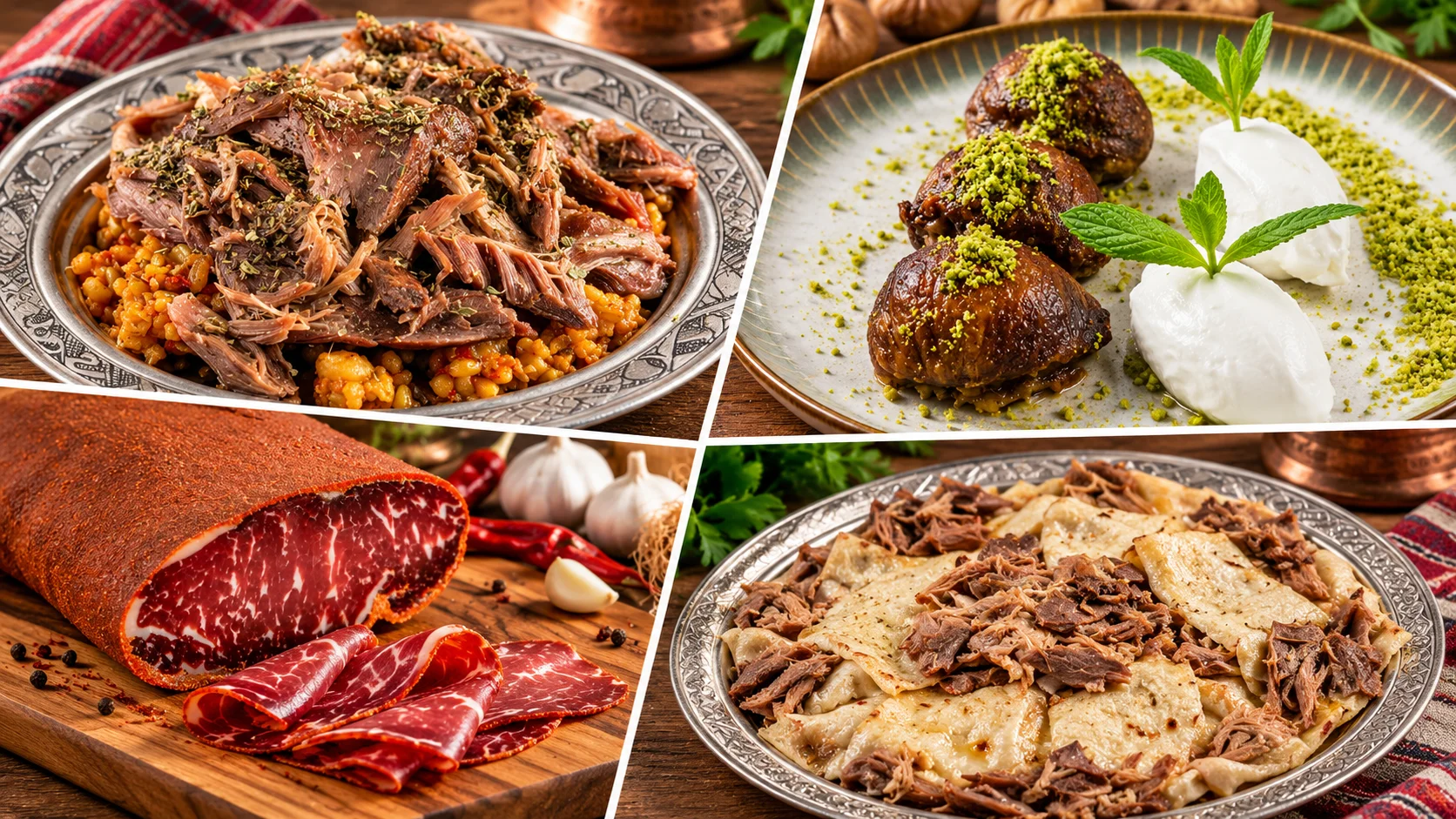 Kastamonu yöresel lezzetleri — kuyu kebabı, incir dolması, pastırma ve banduma
