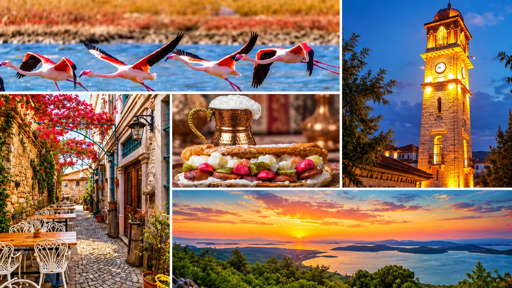 Balıkesir province collage — Ayvalık stone houses, Cunda waterfront and Kazdağları forest