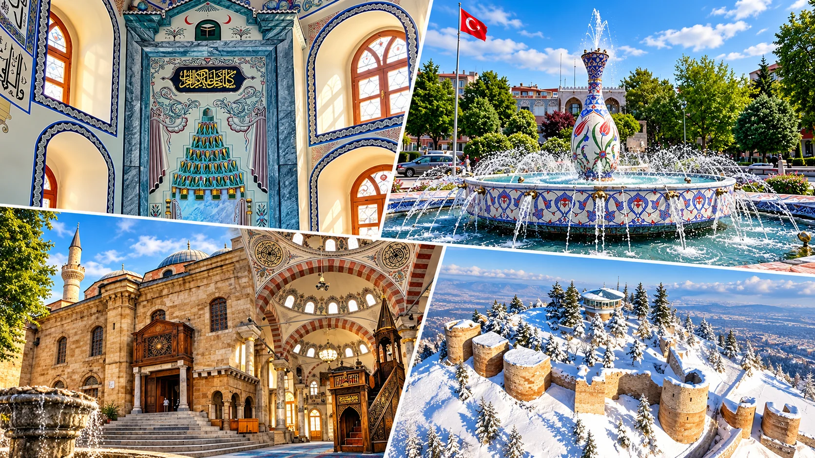 Kütahya Ulu Camii iç ve dış görünüş — antik sütunlu Germiyan-Osmanlı camii