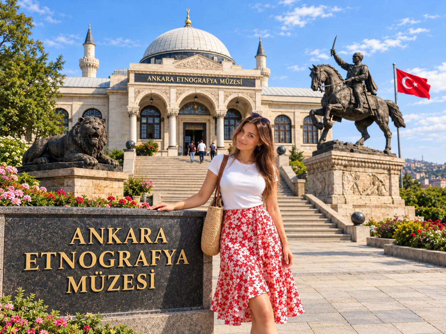 Ankara Etnografya Müzesi — beyaz mermer cephesi, merdivenleri ve sütunlu girişi