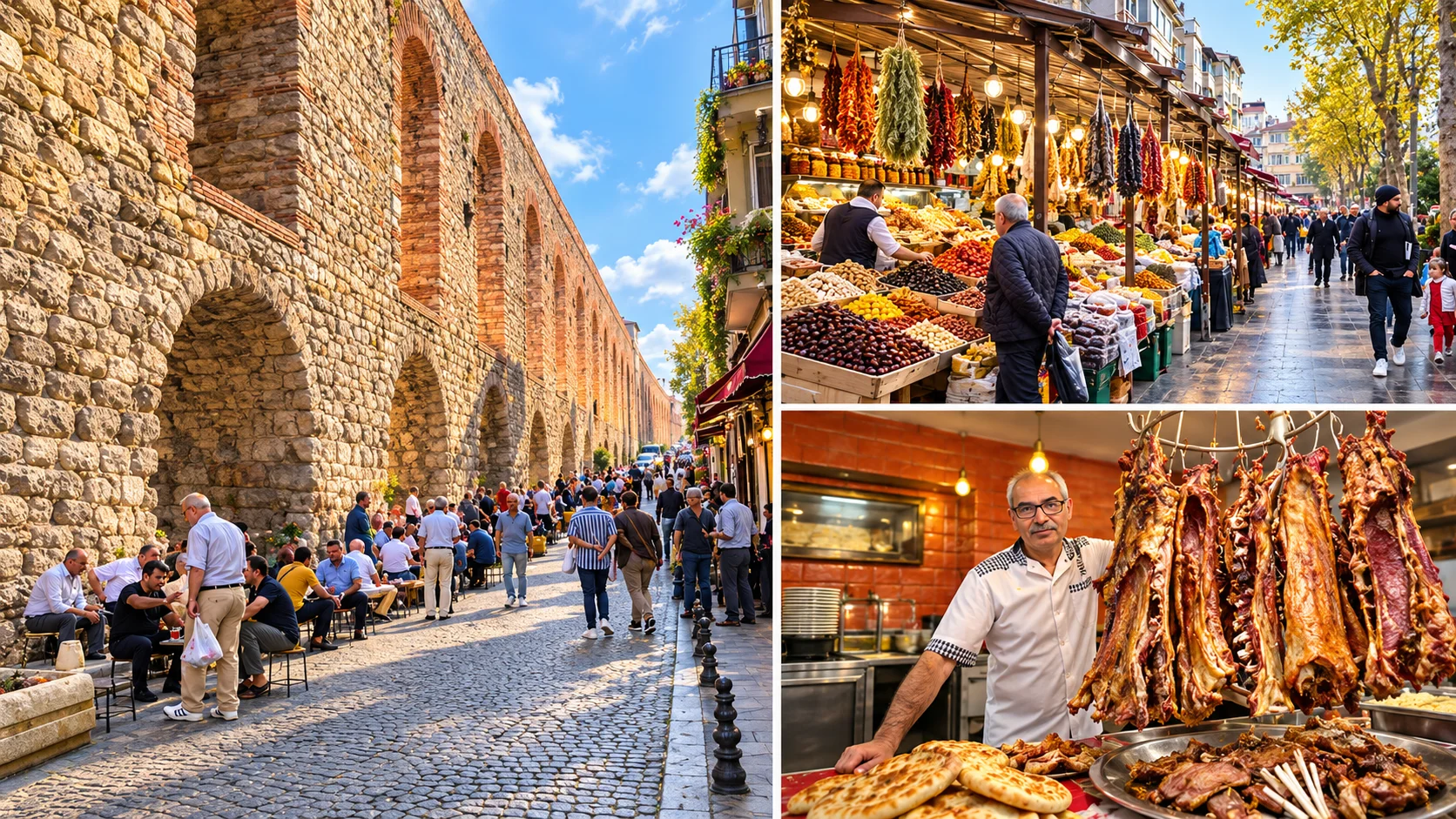 Bozdoğan Su Kemeri kemerlerinin altında Kadınlar Pazarı Fatih İstanbul