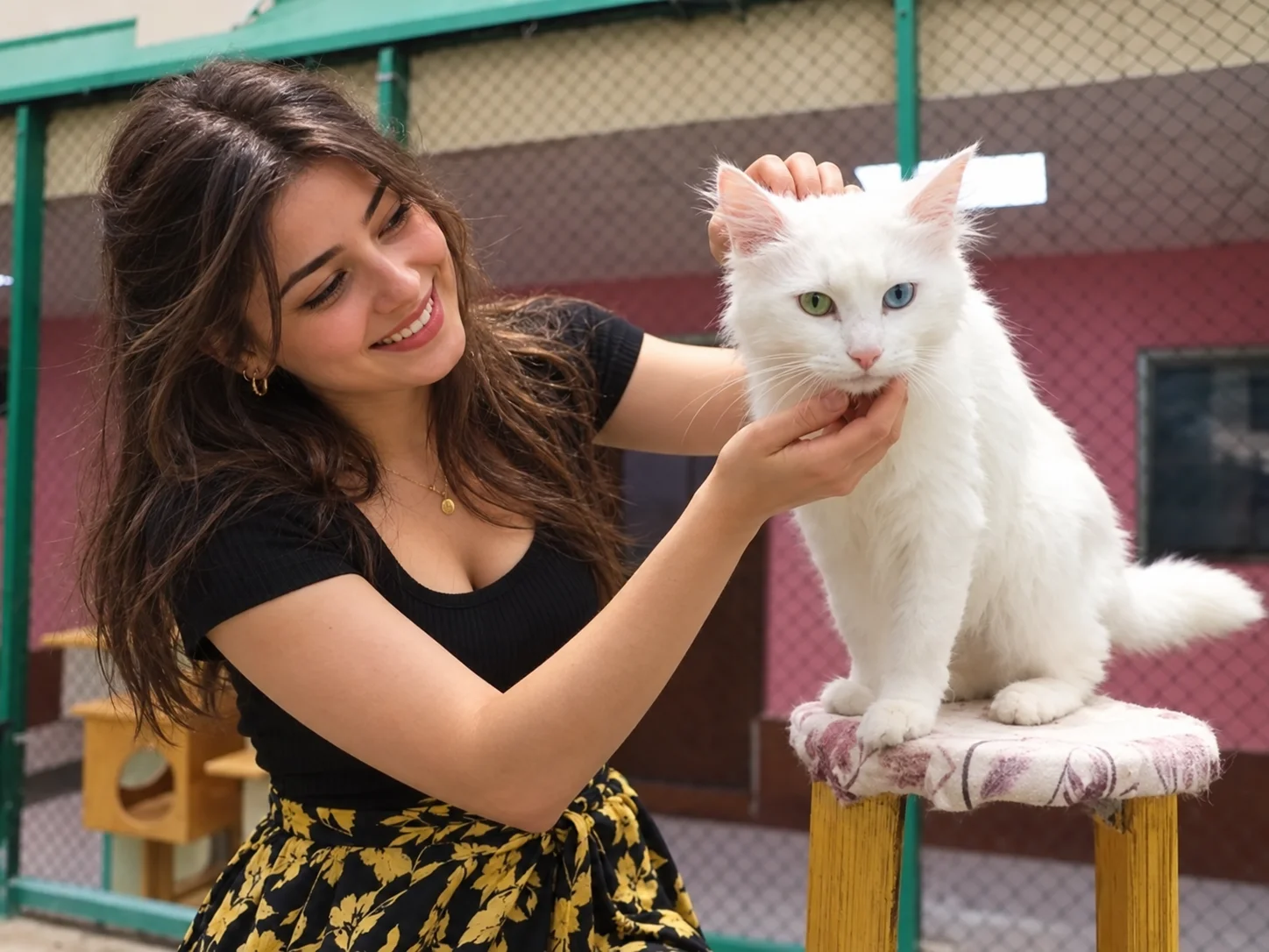 Van kedisi beyaz tüylü, iki farklı renkte gözleri
