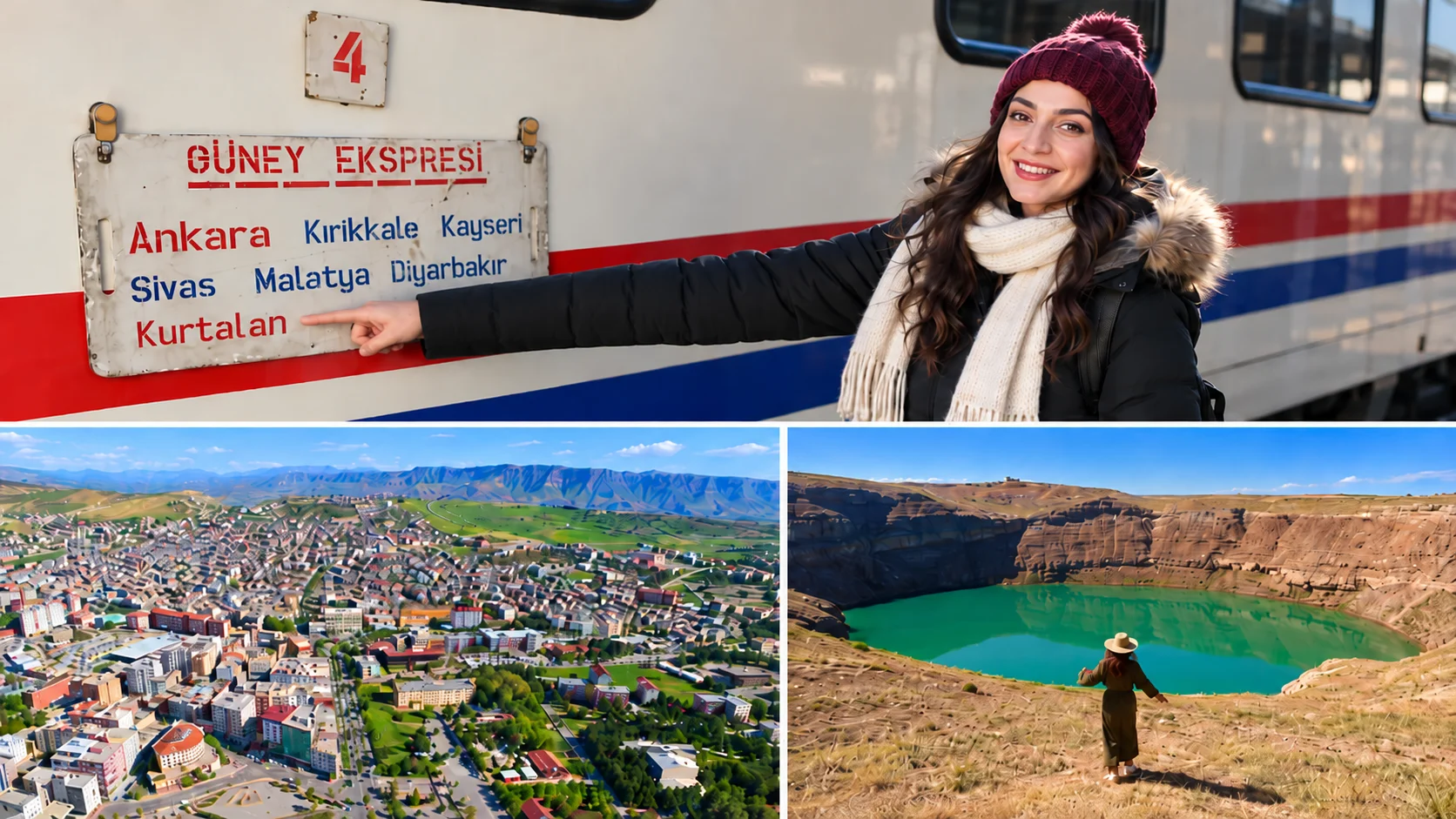 Güney Ekspresi vagonu ve Kurtalan güzergâhını gösteren tren tabelası
