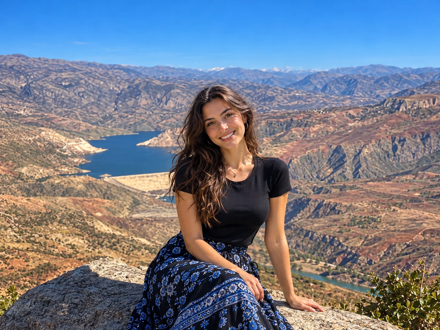 Kayalık dağlar arasında baraj gölü ve derin vadi manzarası