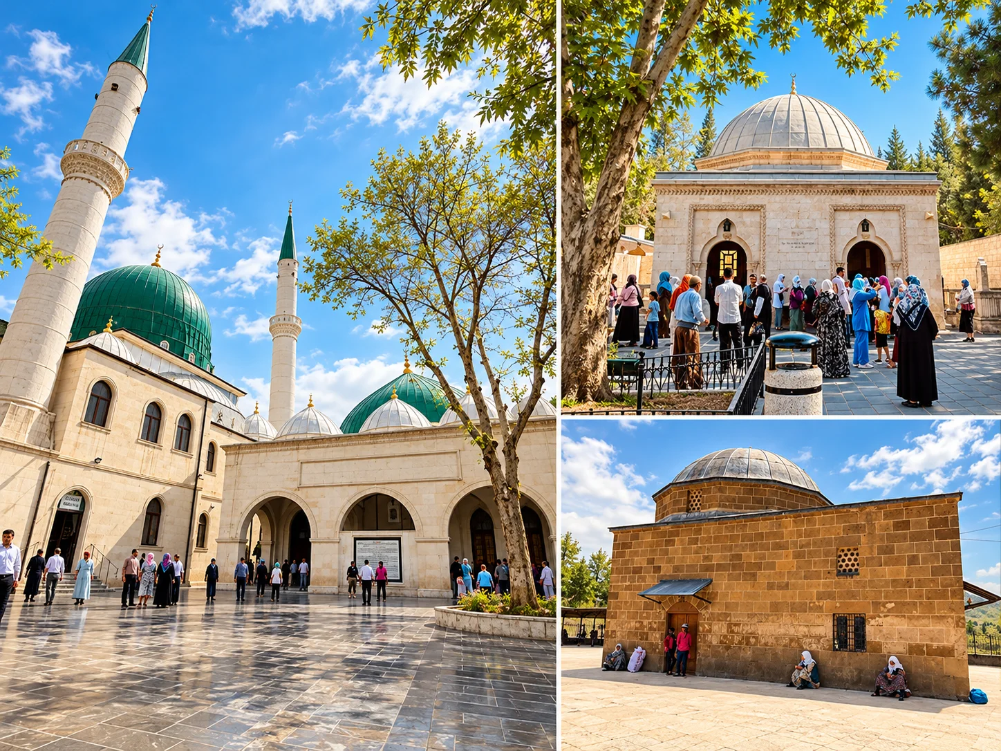 Yeşil kubbeli ve çift minareli cami ile türbe yapıları